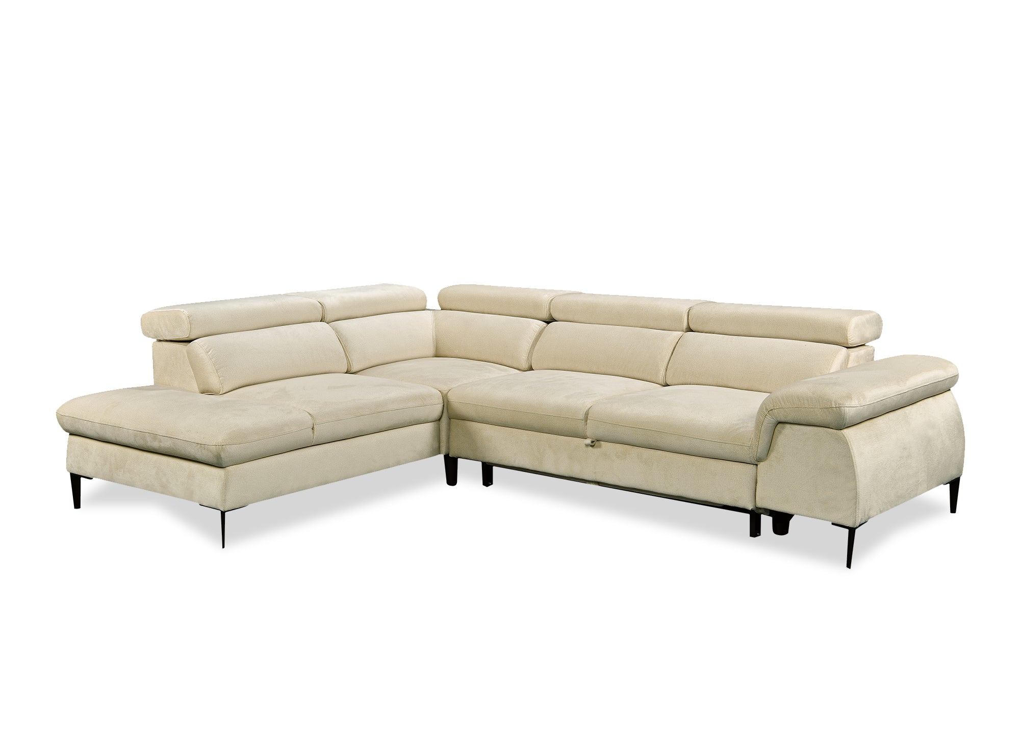 Sofá esquinero convertible SWAN con compartimento de almacenamiento en terciopelo beige - Esquina izquierda