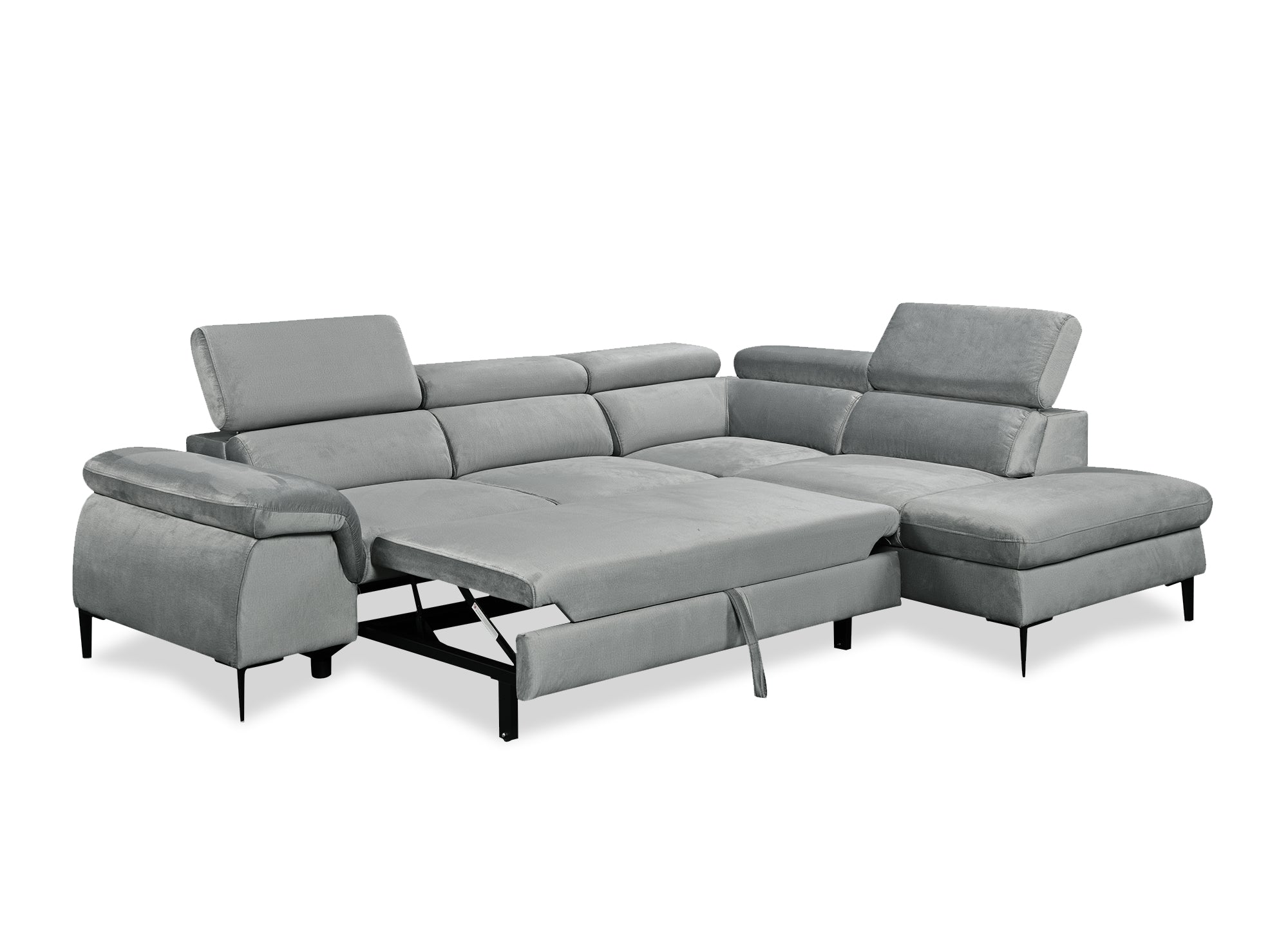 Sofá cama esquinero SWAN con almacenaje en terciopelo gris - Esquina derecha
