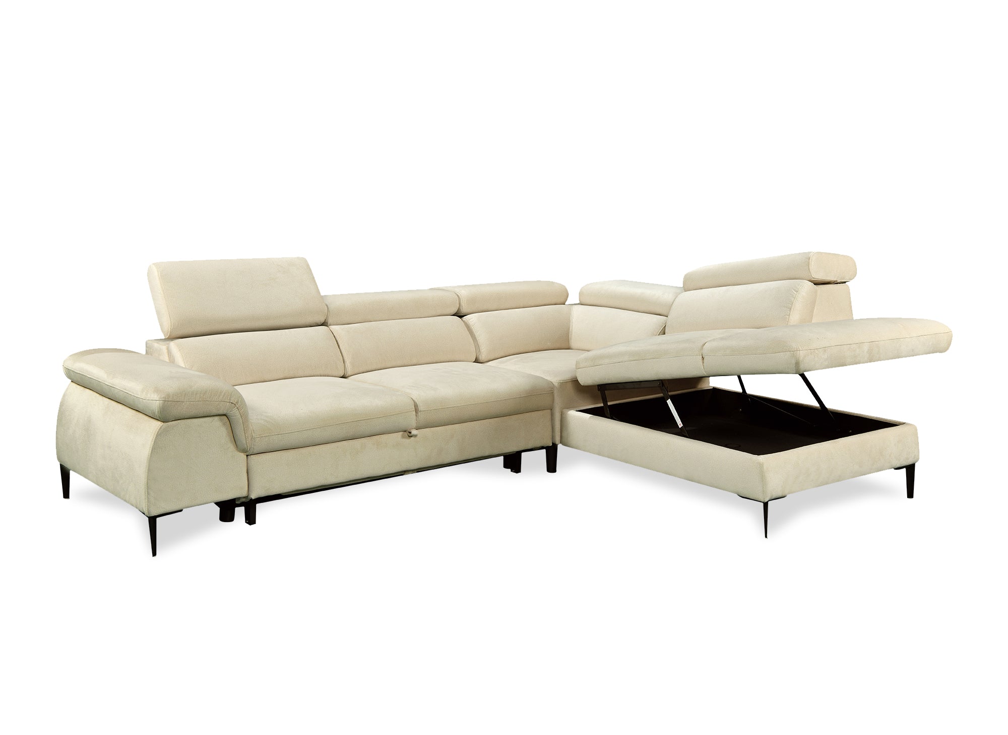Sofá esquinero convertible SWAN con compartimento de almacenamiento en terciopelo beige - Esquinero derecho
