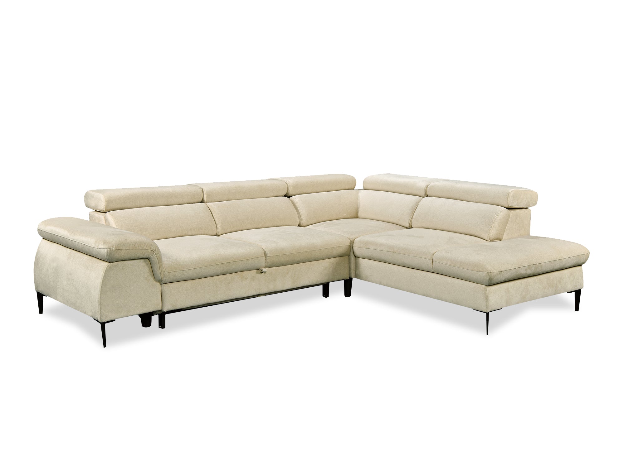 Sofá esquinero convertible SWAN con compartimento de almacenamiento en terciopelo beige - Esquinero derecho