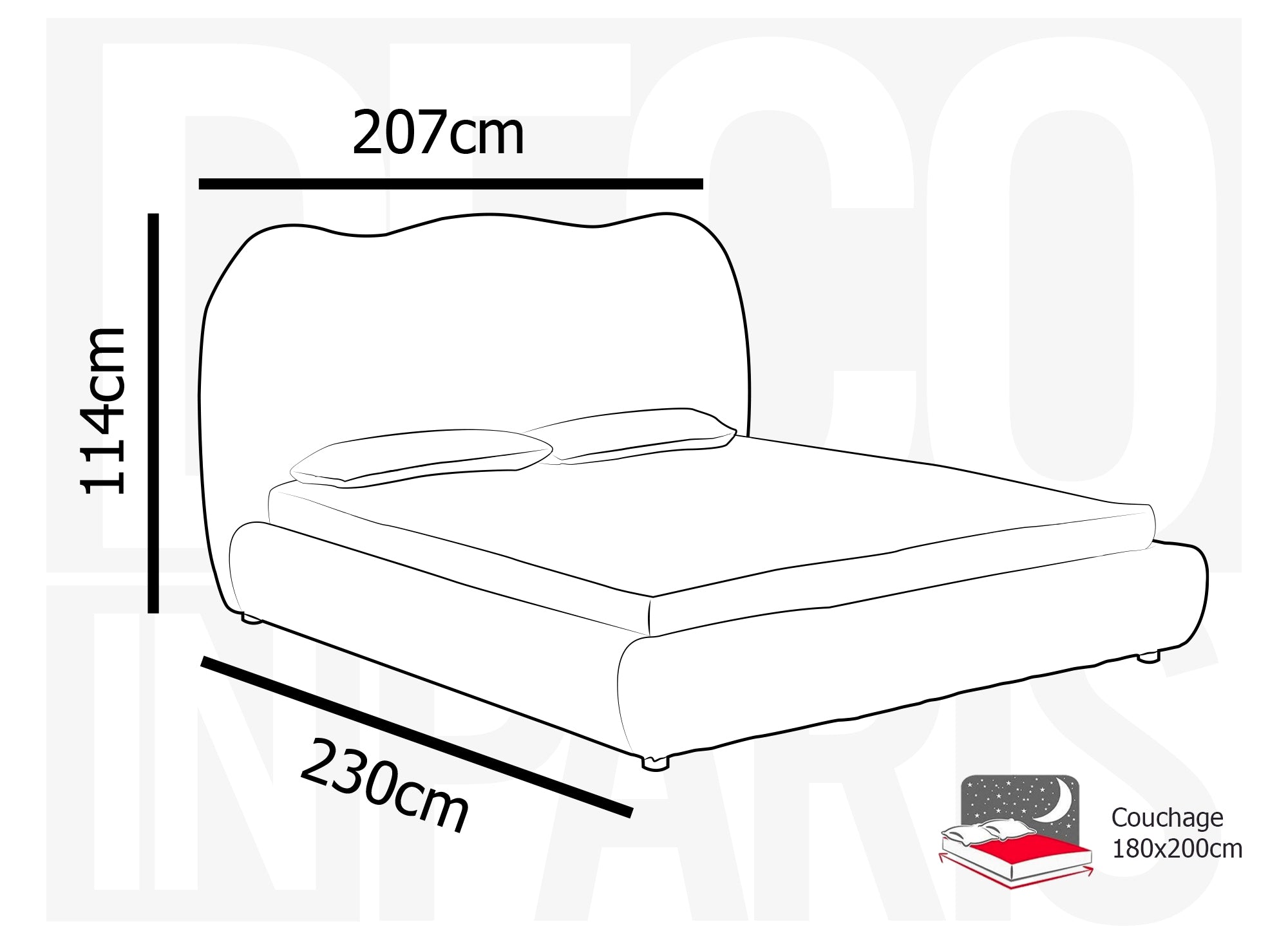 Cama doble SARA en pana gris gruesa de 180x200 cm