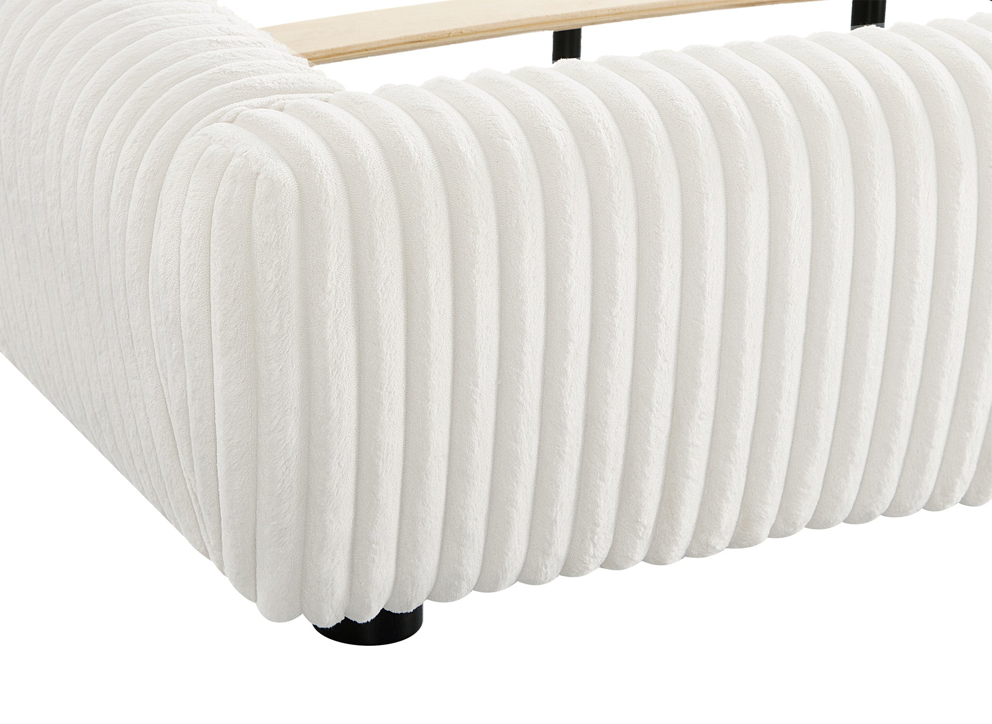 Cama doble SARA en pana gruesa color beige, 180x200 cm