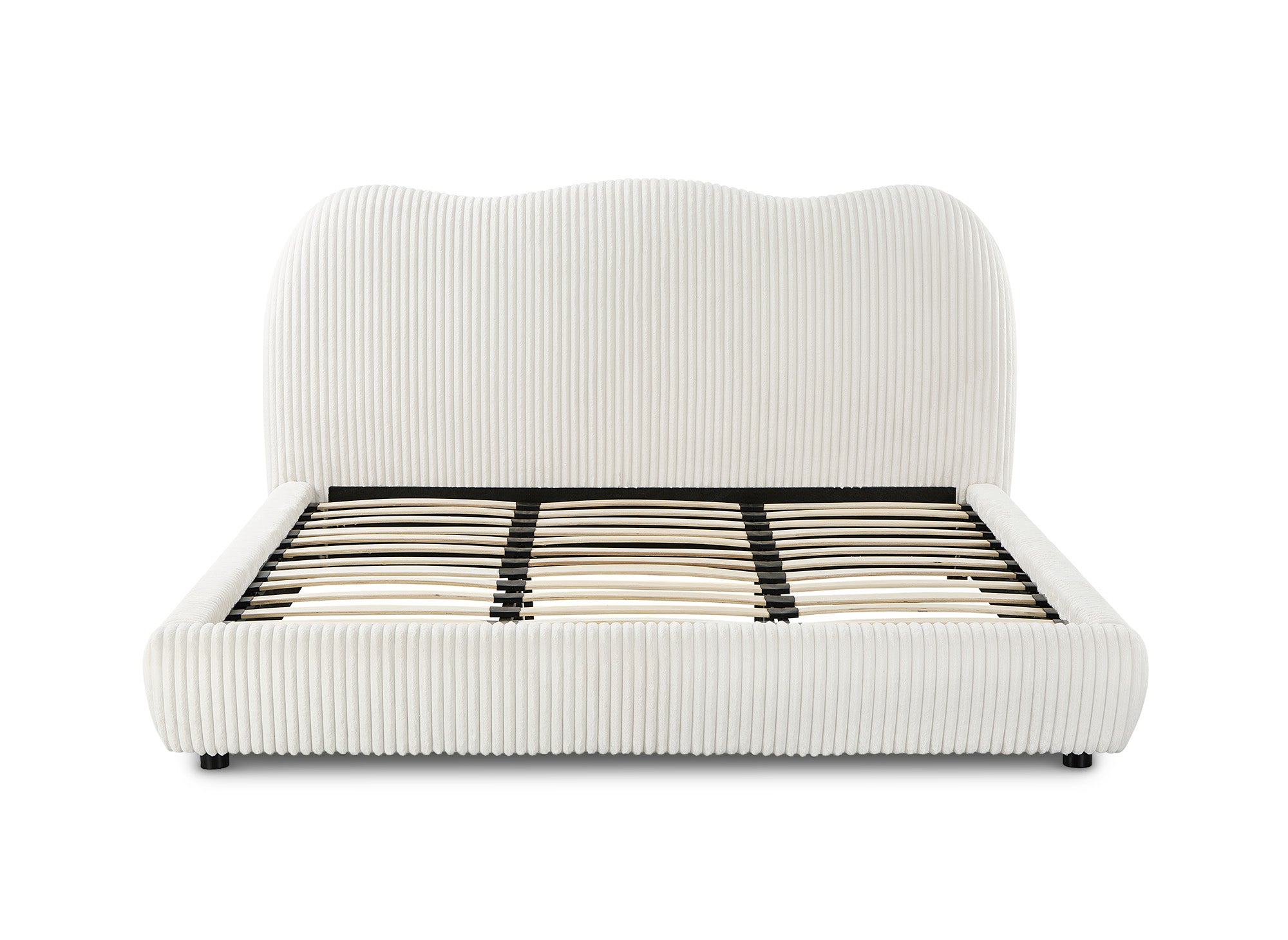 Cama doble SARA en pana gruesa color beige, 180x200 cm