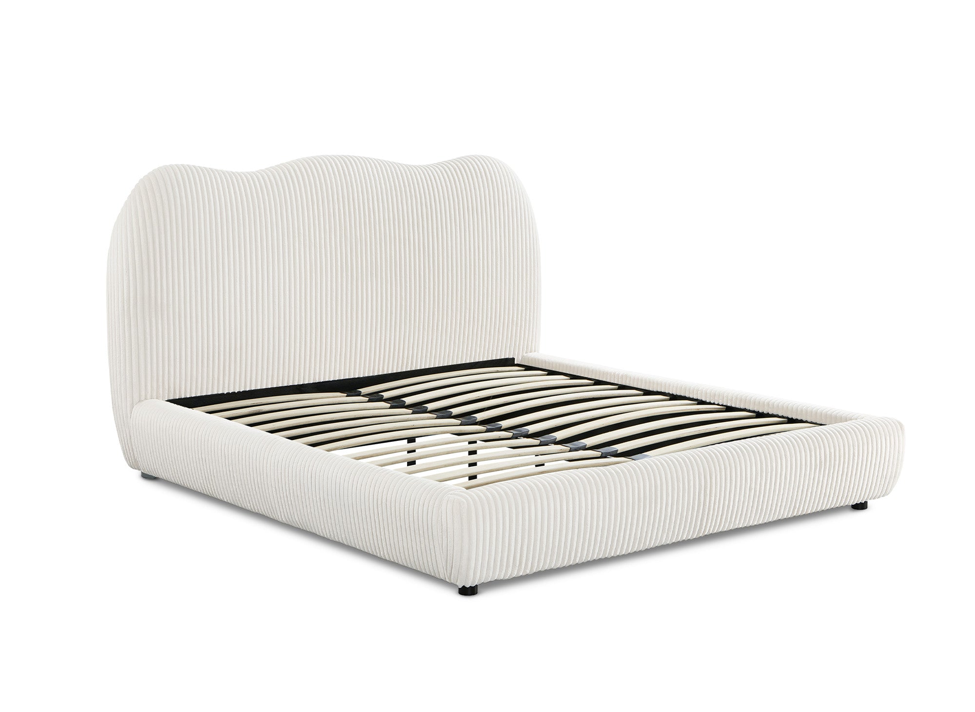 Cama doble SARA en pana gruesa color beige, 160 x 200 cm