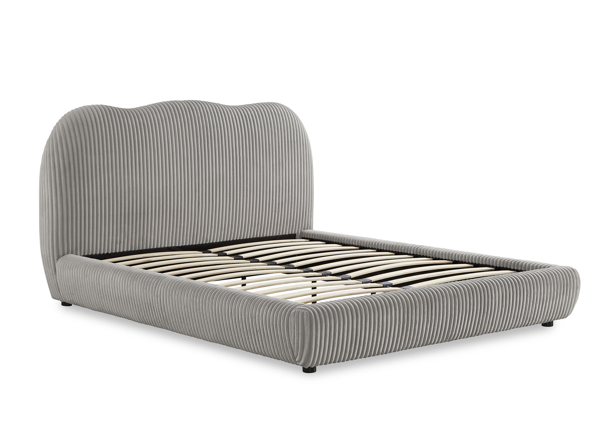 Cama doble SARA en pana gris gruesa de 160x200 cm