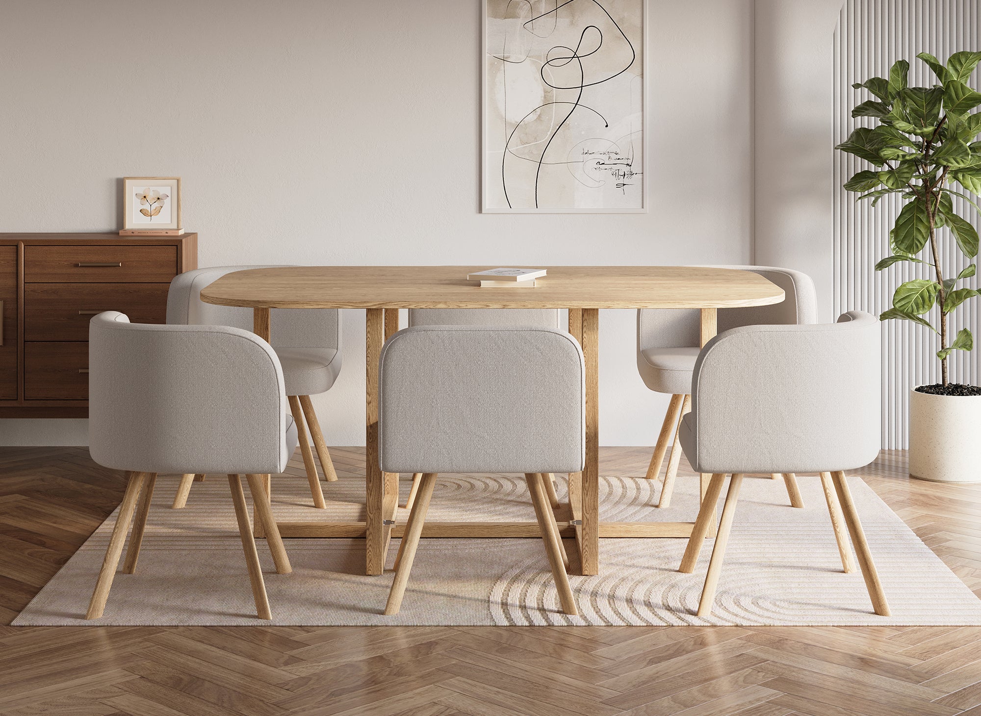 Juego de mesa y 6 sillas apilables FLEN XL color beige