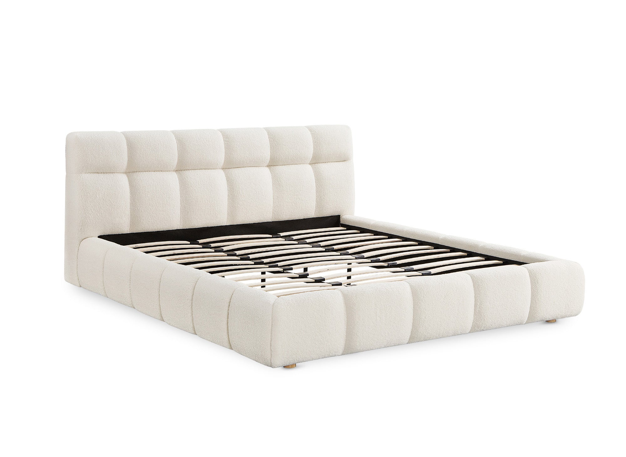 Cama doble GEORGINA de tejido bouclé crudo 160x200 cm