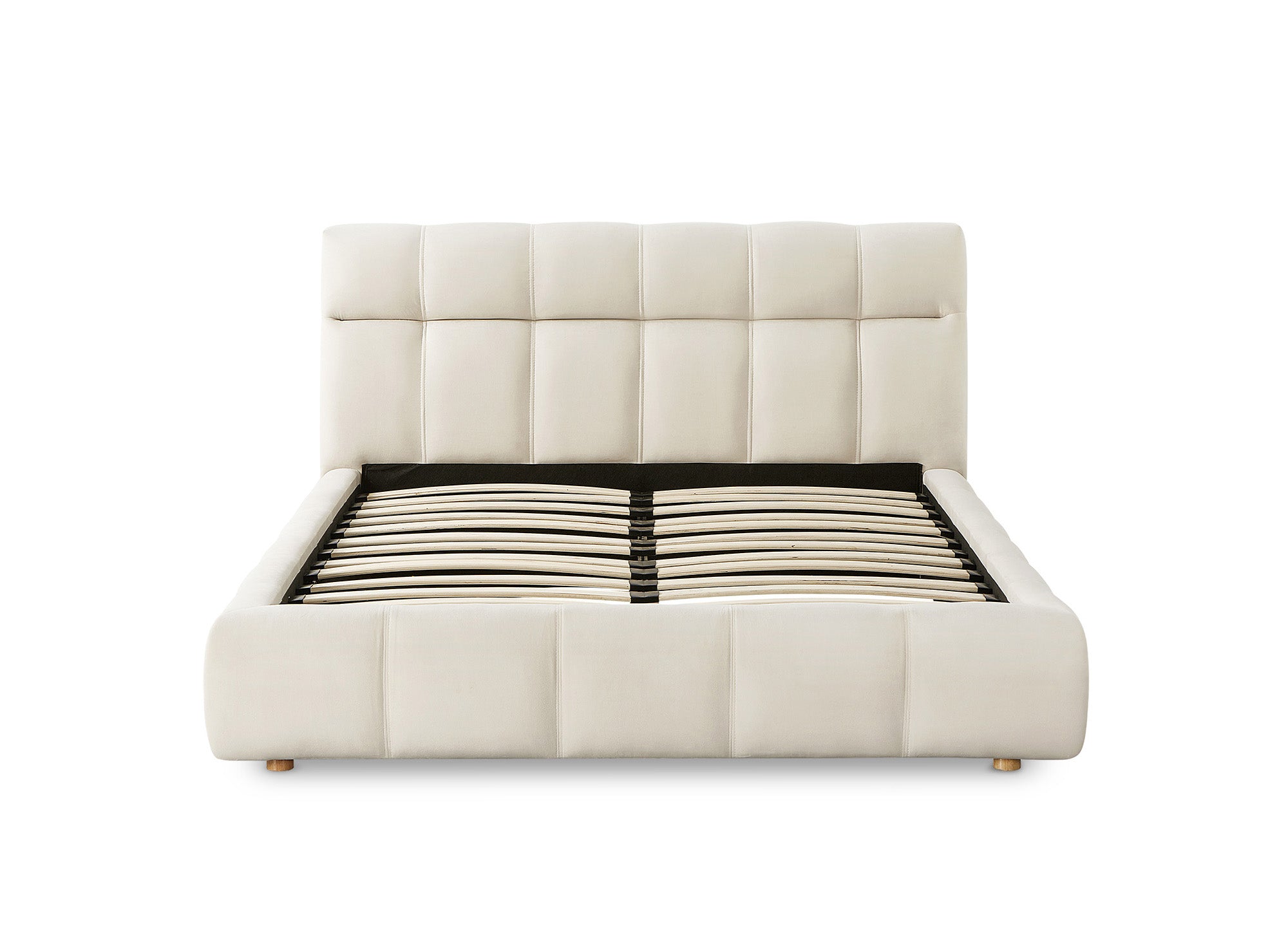 Cama doble GEORGINA de terciopelo beige, 140 x 190 cm