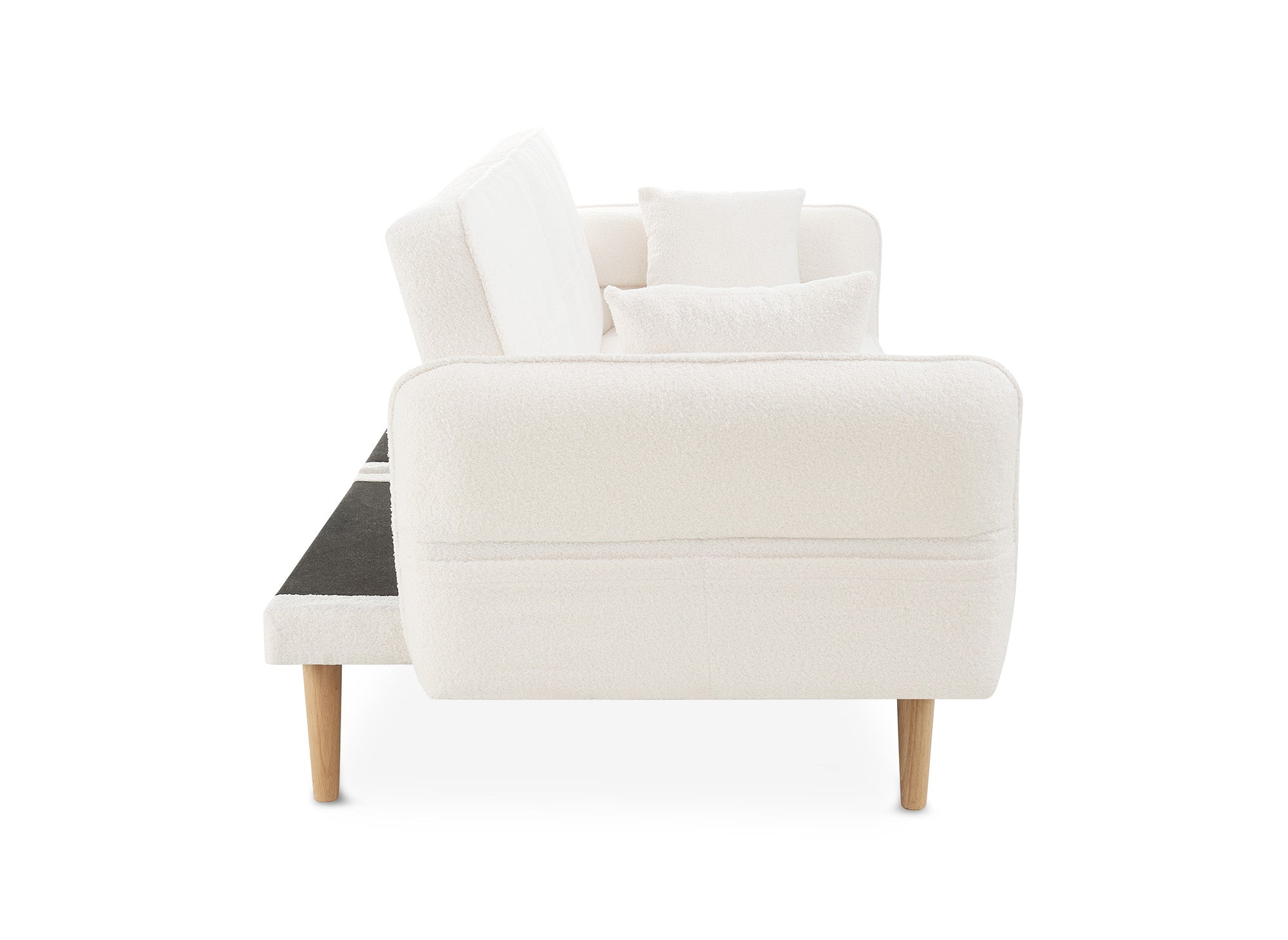 Sofá CHILI de 3 plazas con mecanismo clic-clac en tela bouclé color crudo