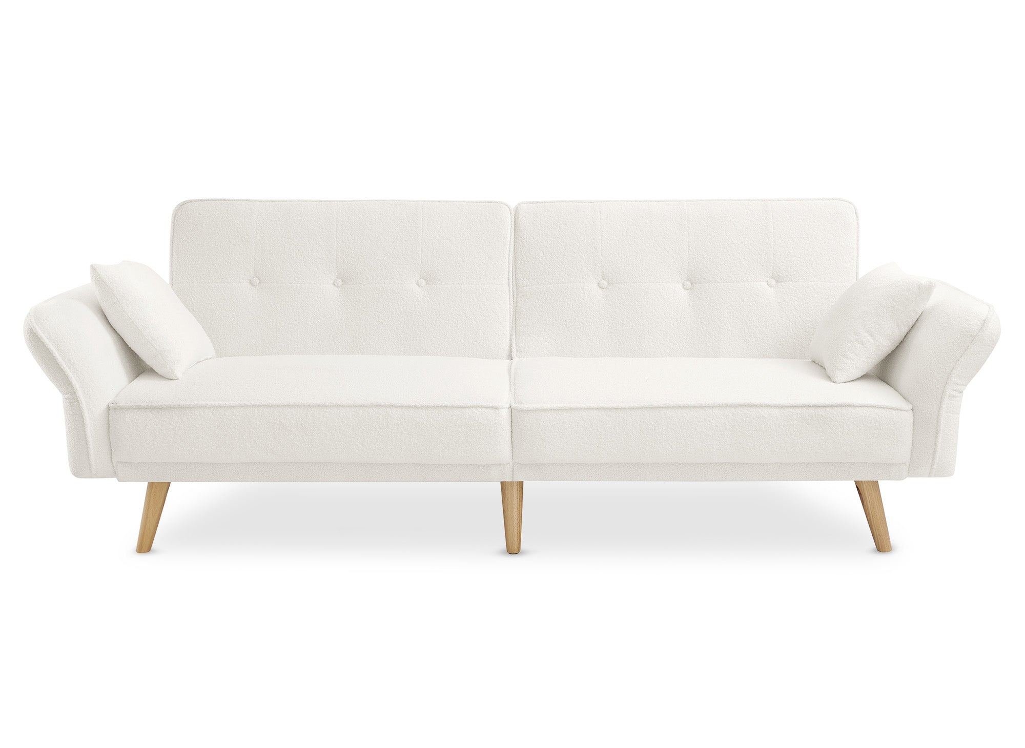 Sofá CHILI de 3 plazas con mecanismo clic-clac en tela bouclé color crudo