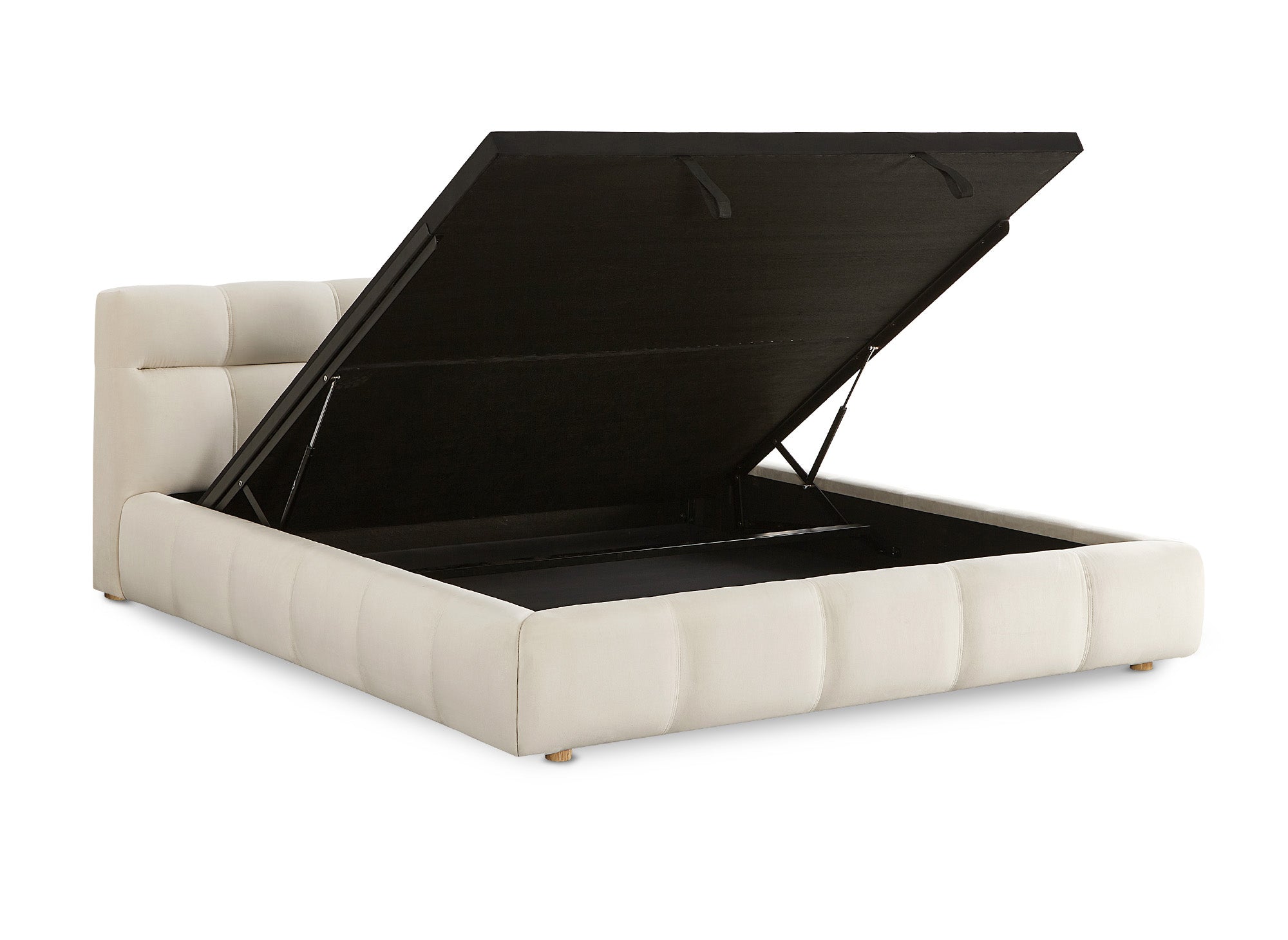 Cama con almacenaje GEORGINA de terciopelo beige 180x200 cm