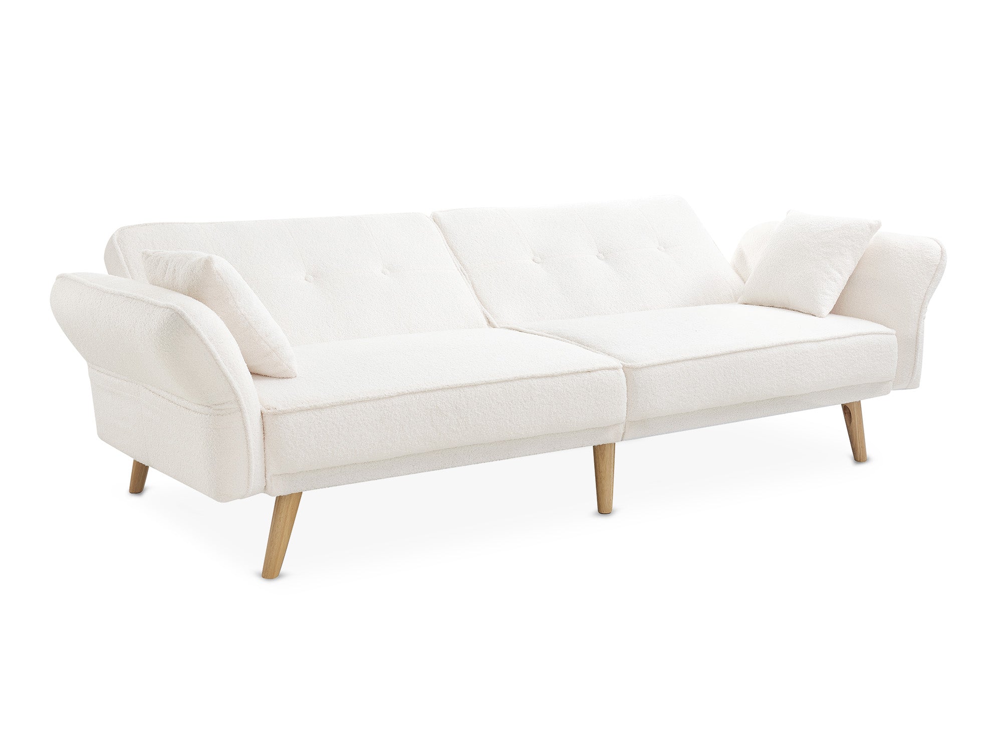 Sofá CHILI de 3 plazas con mecanismo clic-clac en tela bouclé color crudo