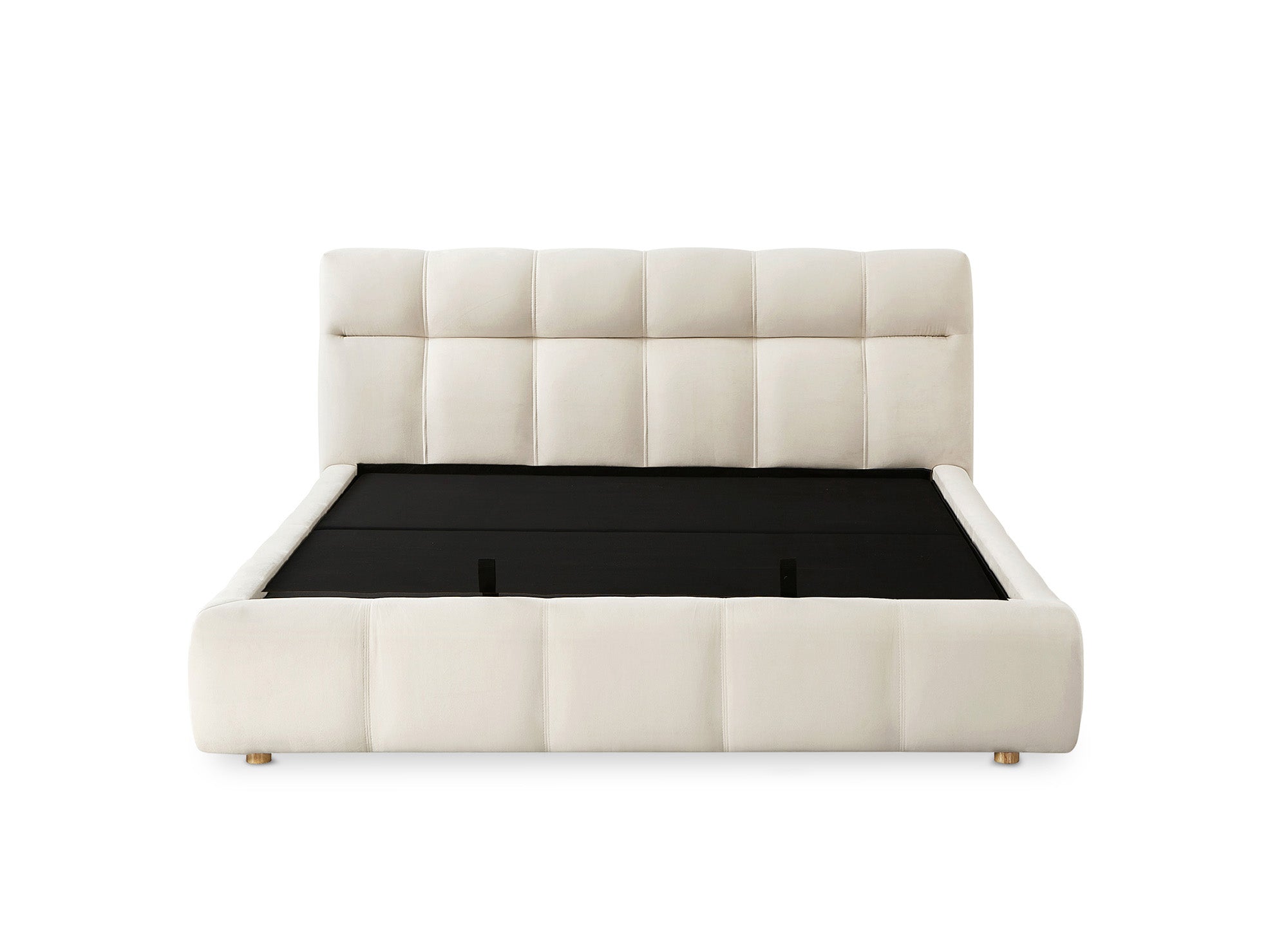 Cama con almacenaje GEORGINA de terciopelo beige 140x190 cm