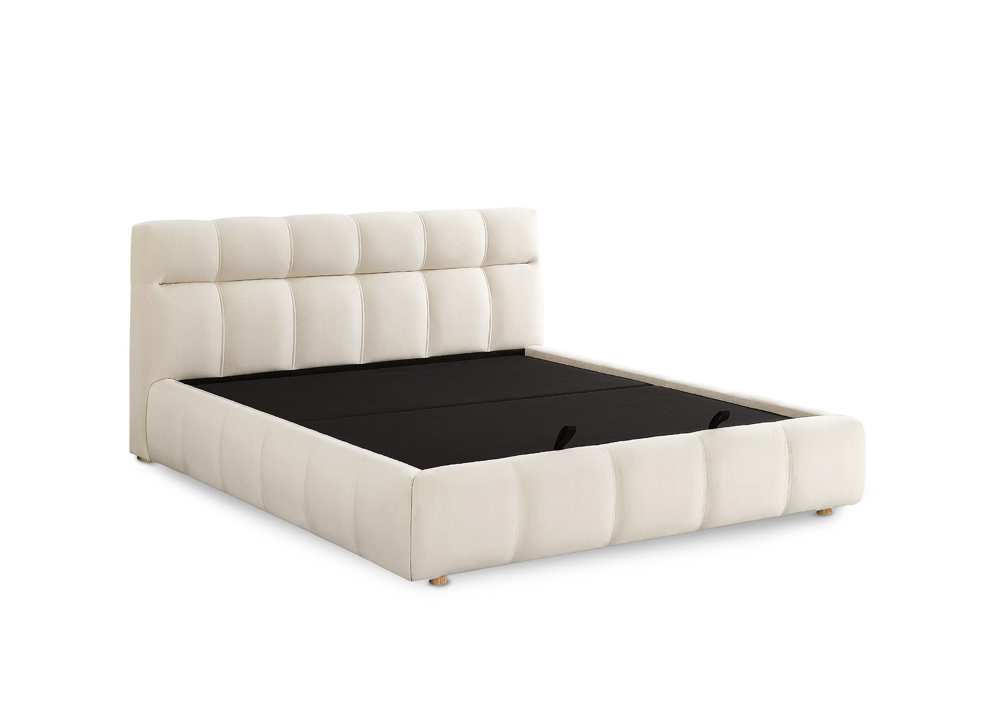 Cama con almacenaje GEORGINA de terciopelo beige 140x190 cm