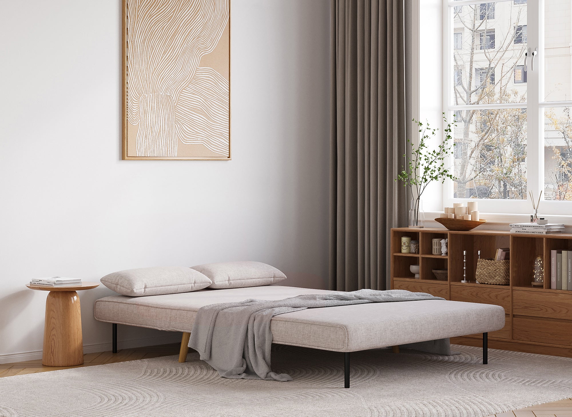 Sofá cama TONKA de 2 plazas en tela beige