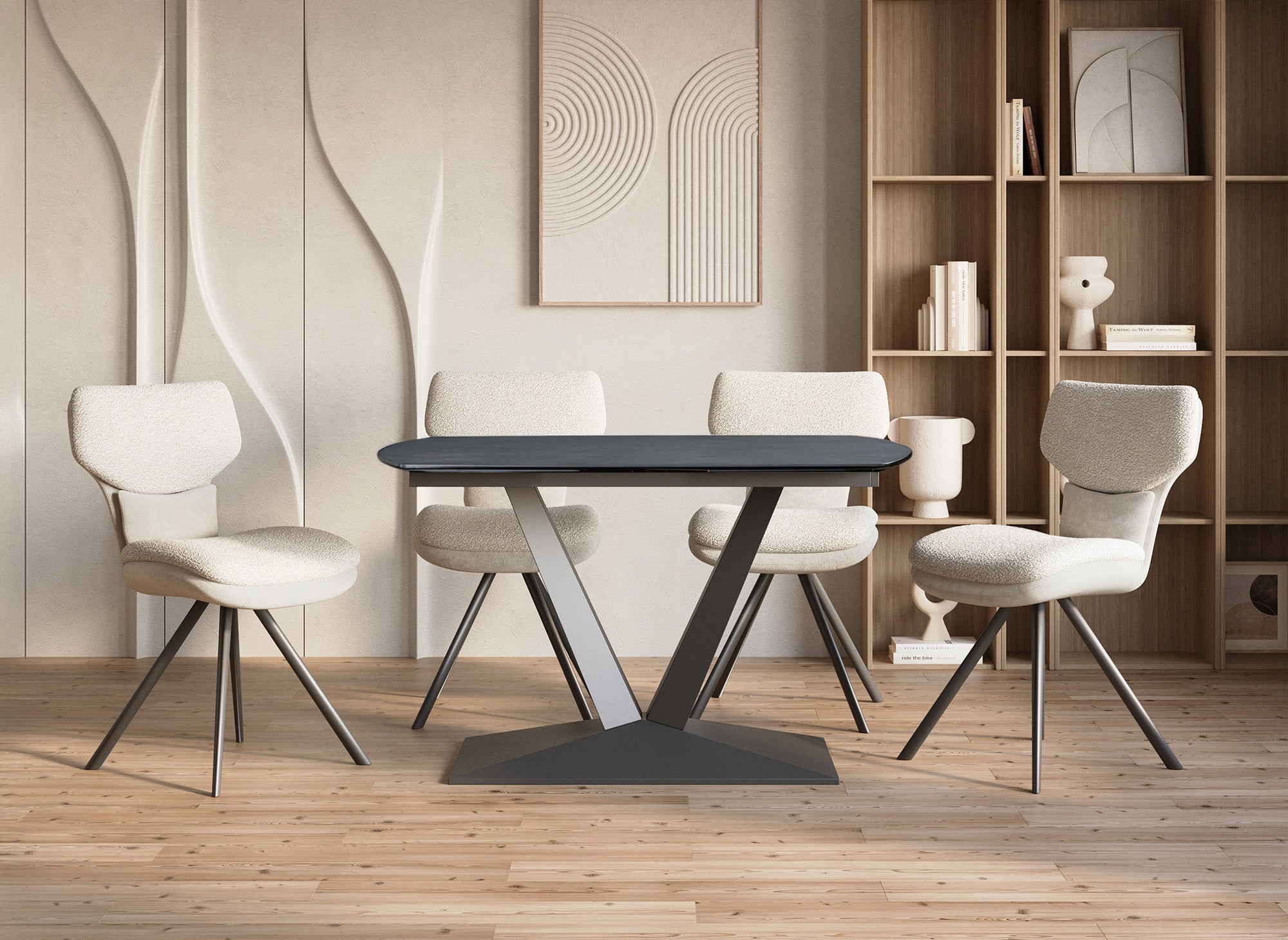 Mesa de comedor extensible ELIAD de cerámica negra para 6-8 personas