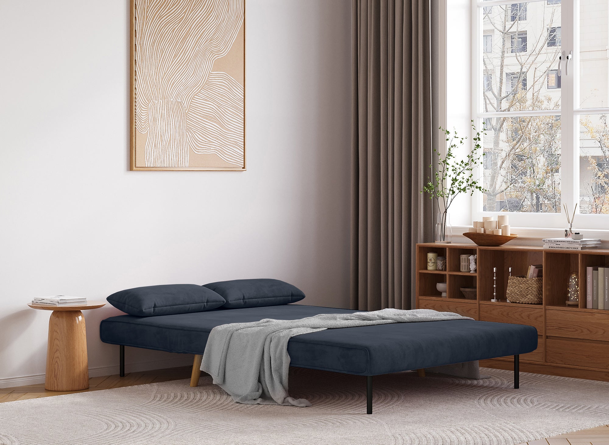 Sofá cama TONKA de 2 plazas en terciopelo gris