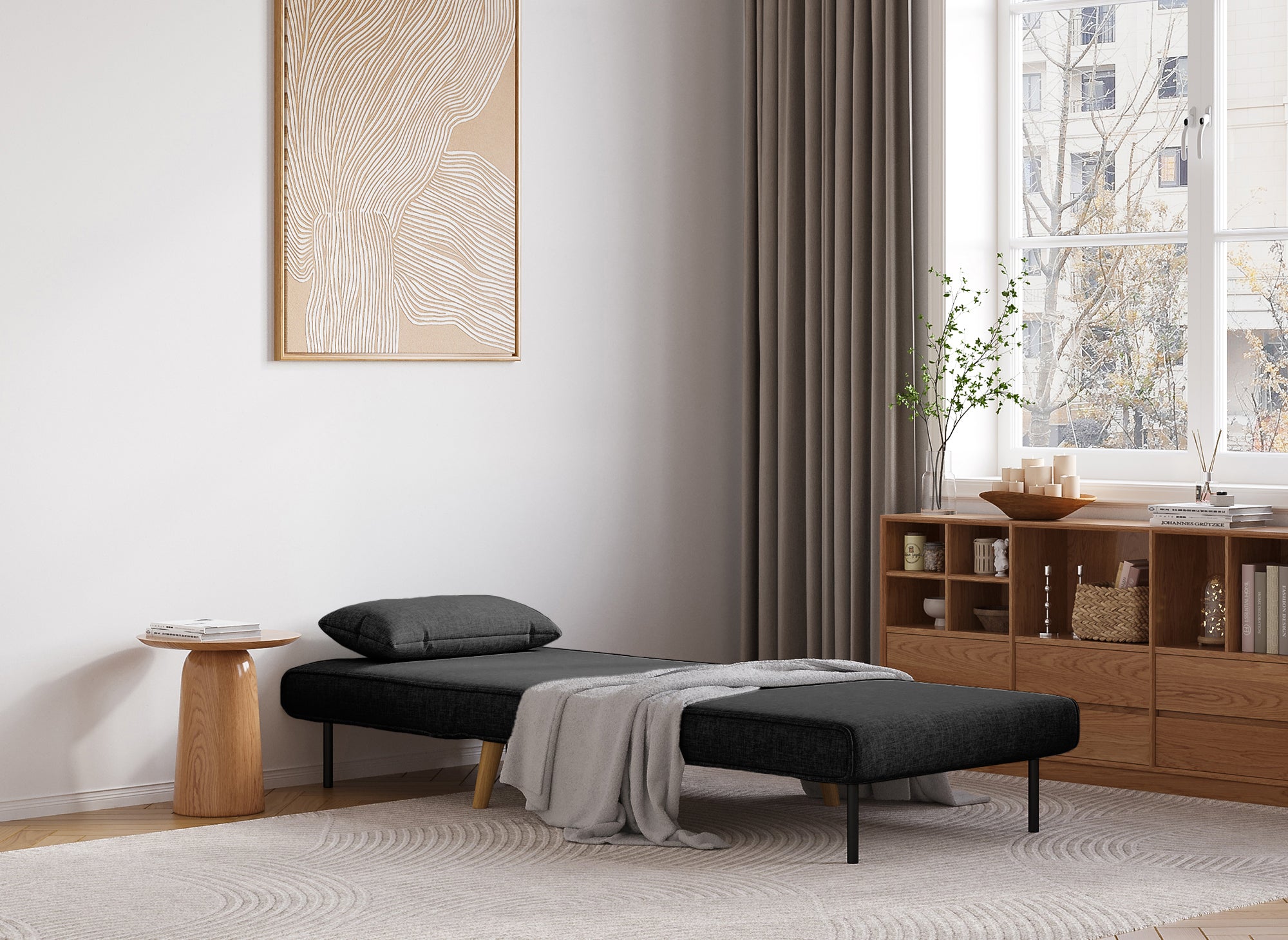 Sillón convertible TONKA en tela gris antracita