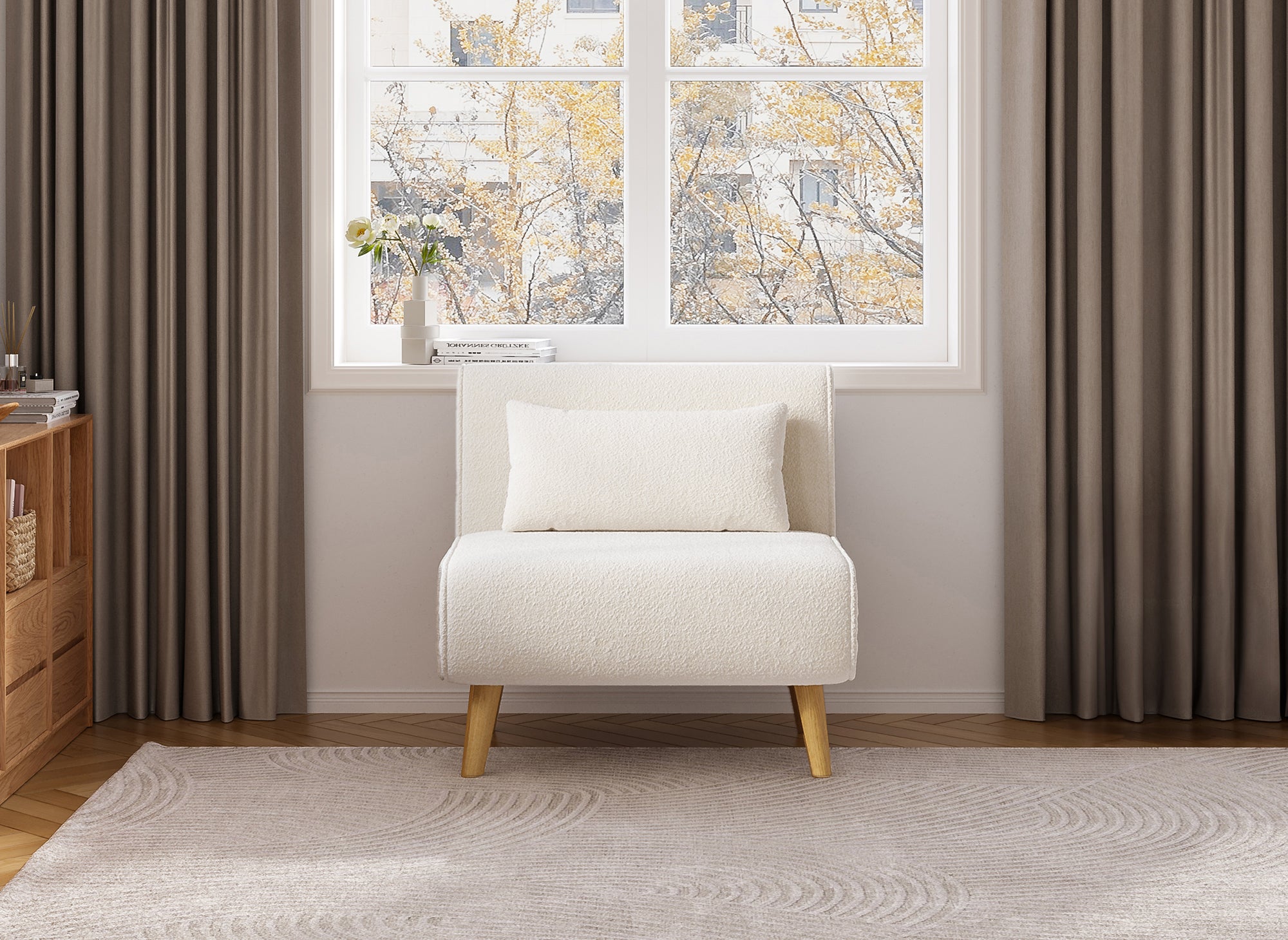 Sillón convertible TONKA en tejido efecto piel de oveja color crudo