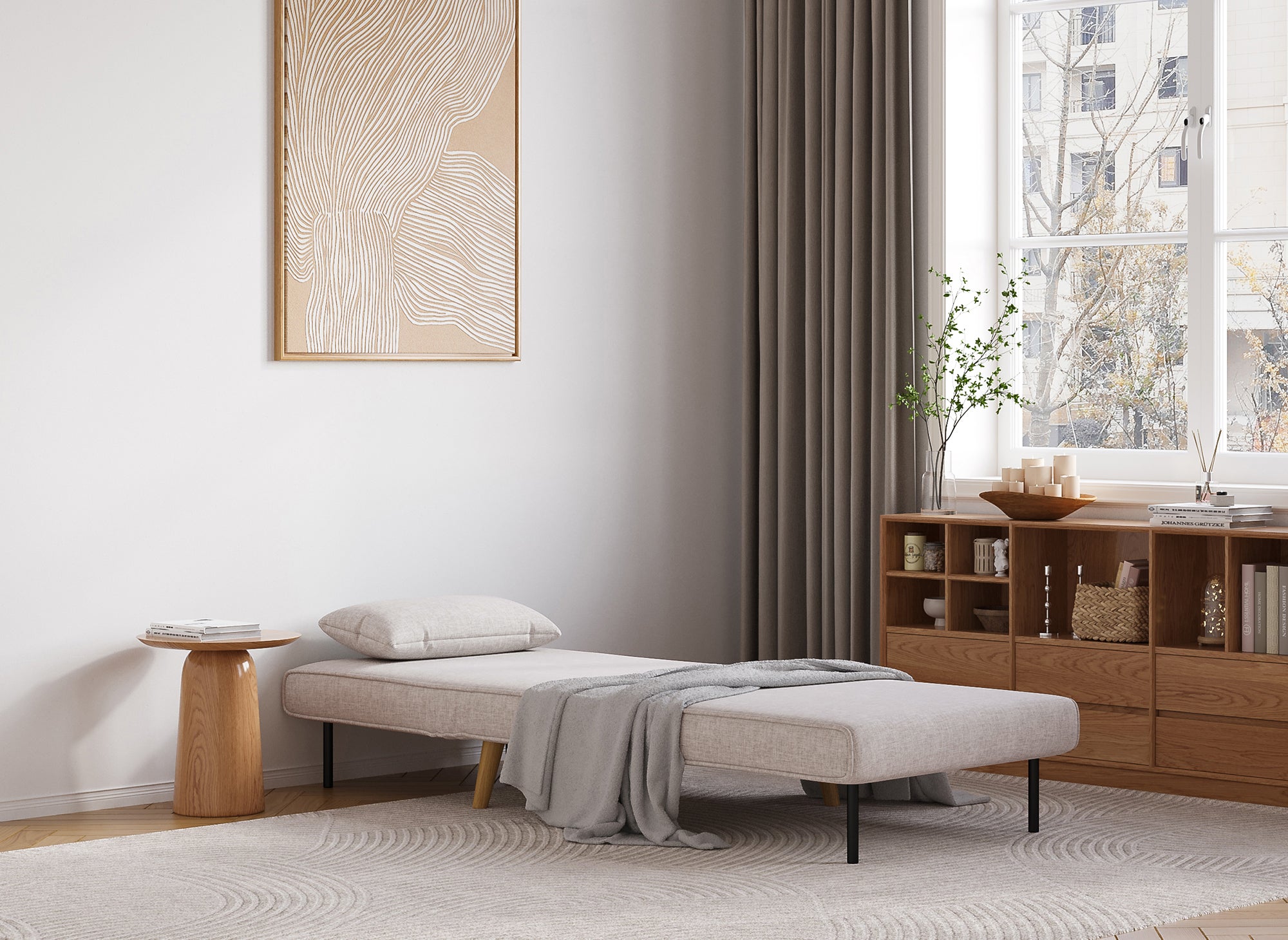 Sillón convertible TONKA en tela beige