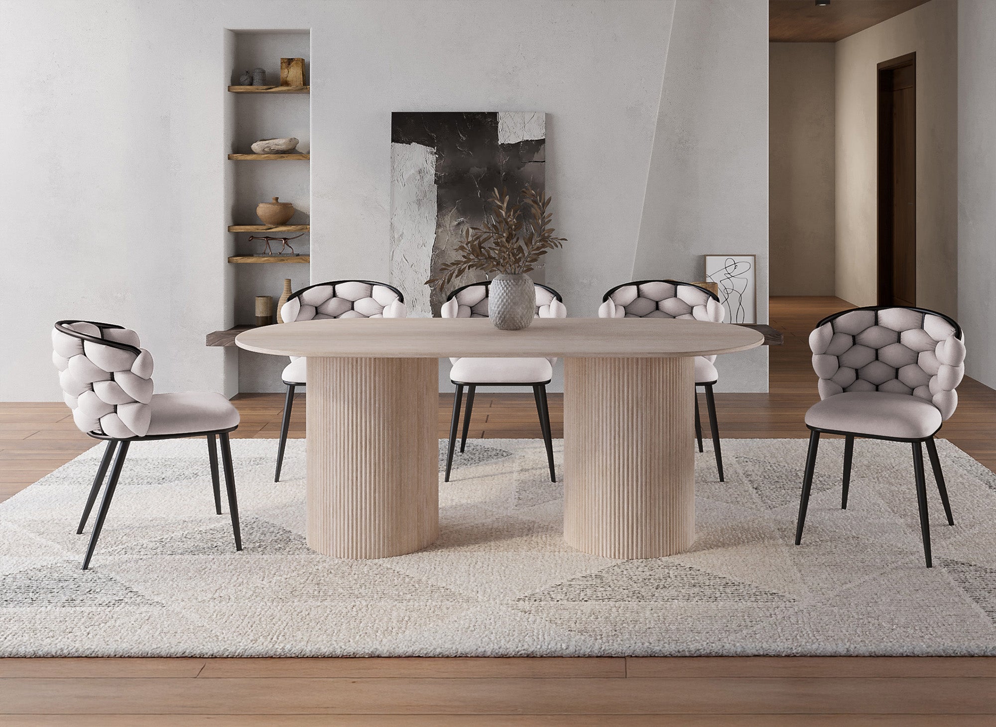 Juego de 2 sillas de terciopelo color topo con patas de metal negro, CECILE