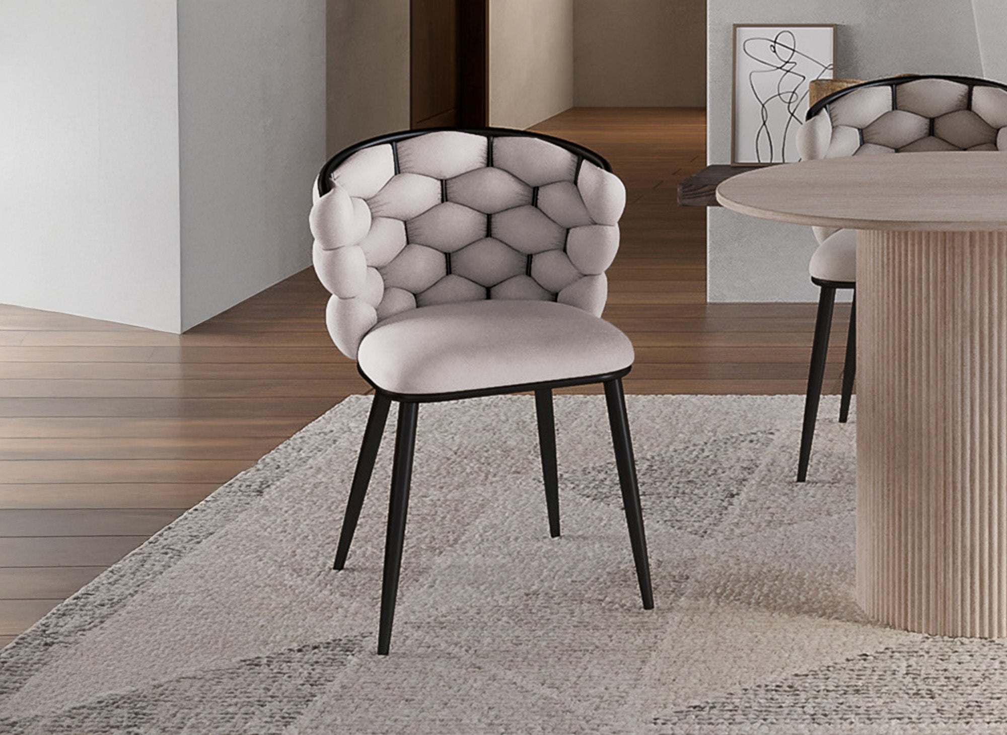 Juego de 2 sillas de terciopelo color topo con patas de metal negro, CECILE