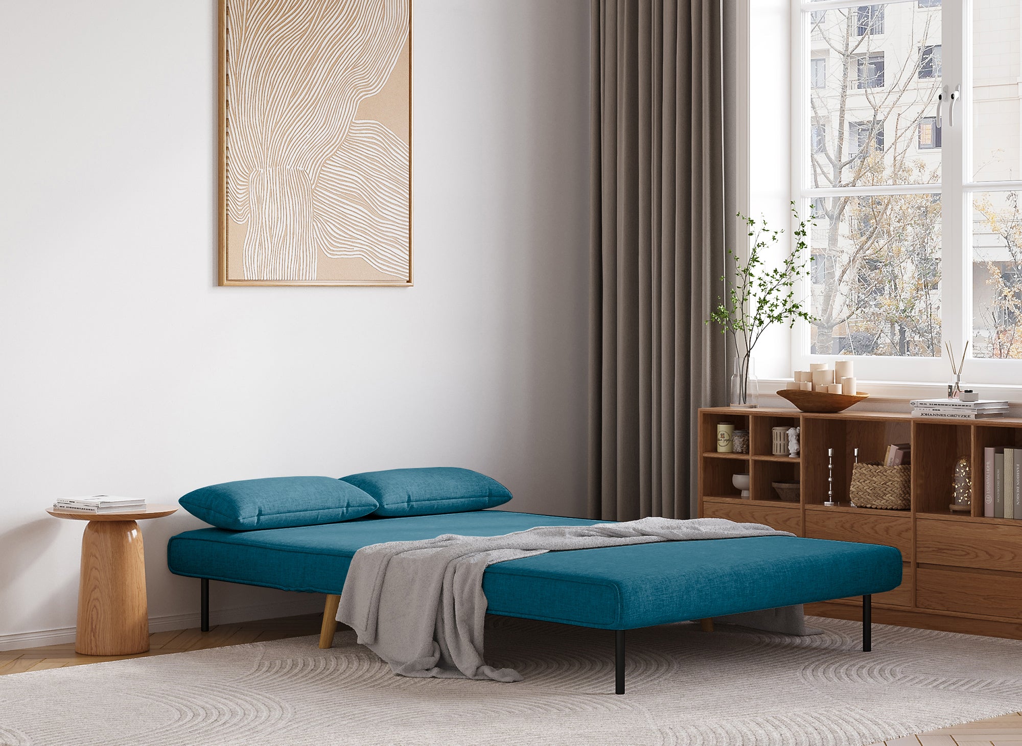 Sofá cama TONKA de 2 plazas en tela azul