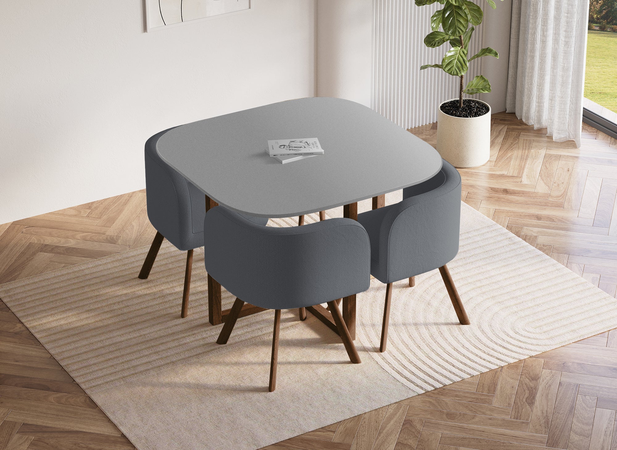 Juego de mesa y 4 sillas apilables FLEN gris