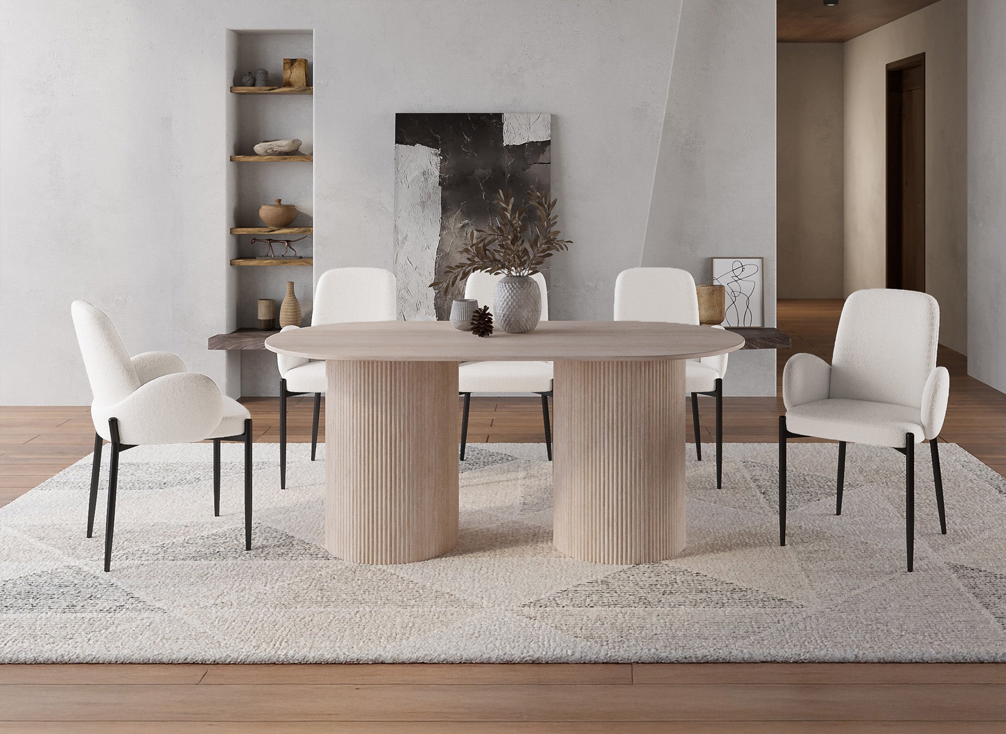 Juego de 2 sillas KAMILIA blancas con efecto piel de oveja