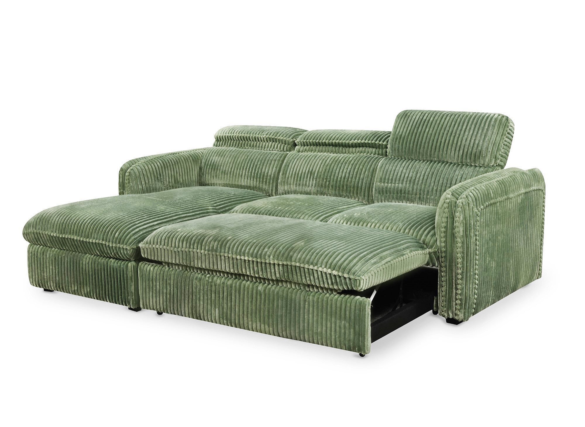 Sofá cama esquinero ISABELLA en pana gruesa verde claro - Esquina izquierda