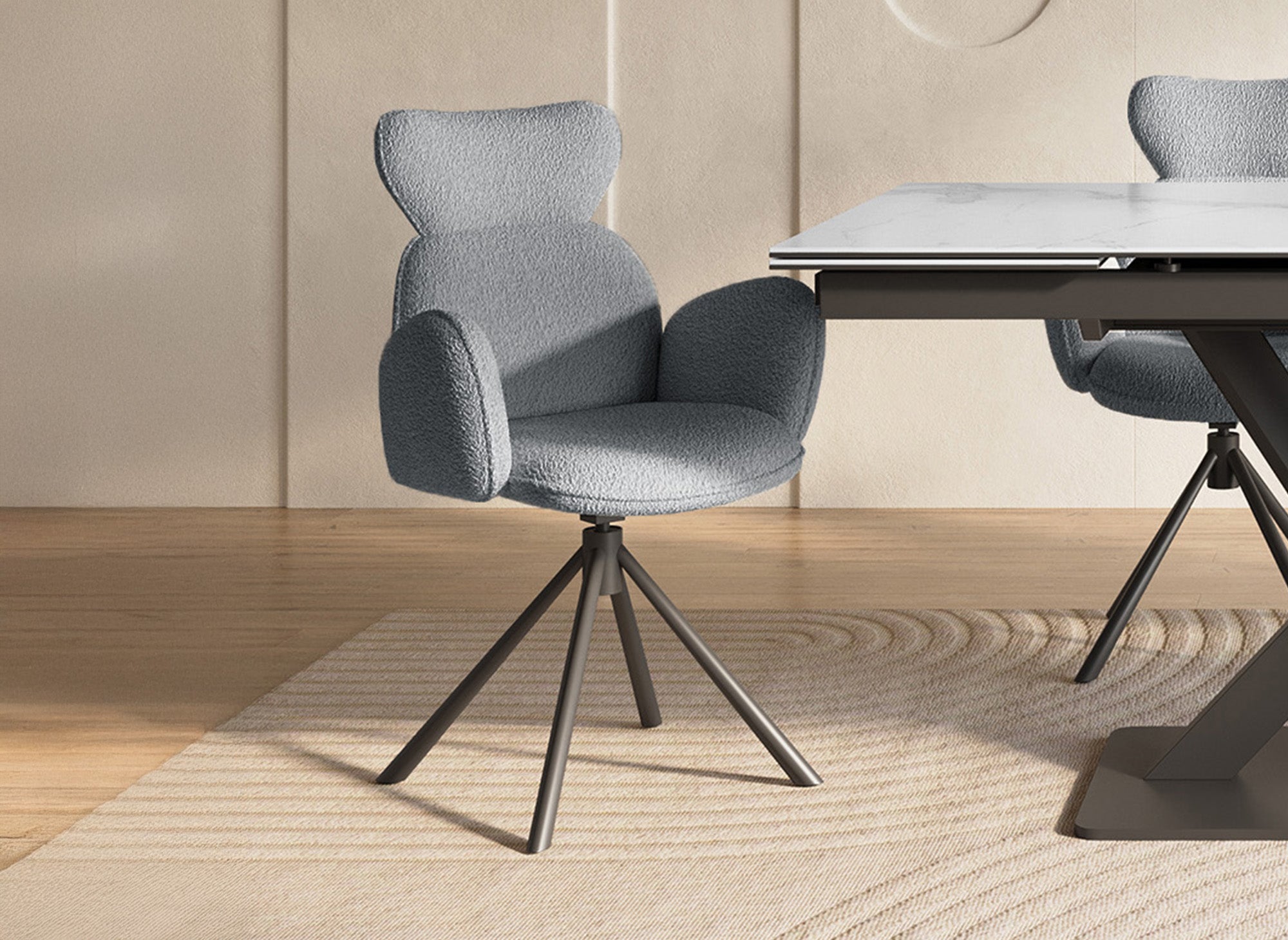 Juego de 2 sillones giratorios MAGY con reposabrazos en tejido gris efecto piel de oveja