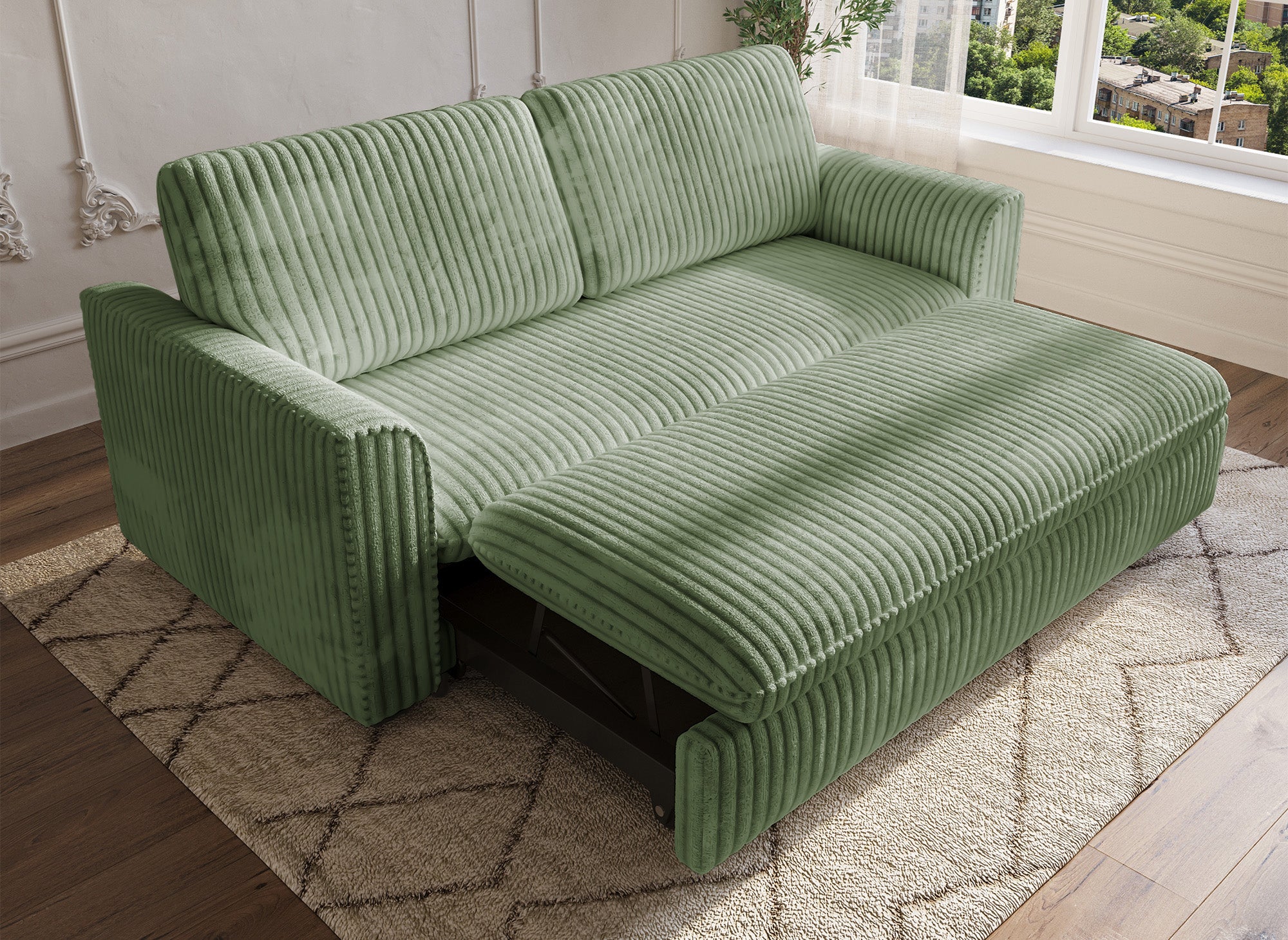 Sofá cama de 3 plazas MAYLIE en pana verde gruesa