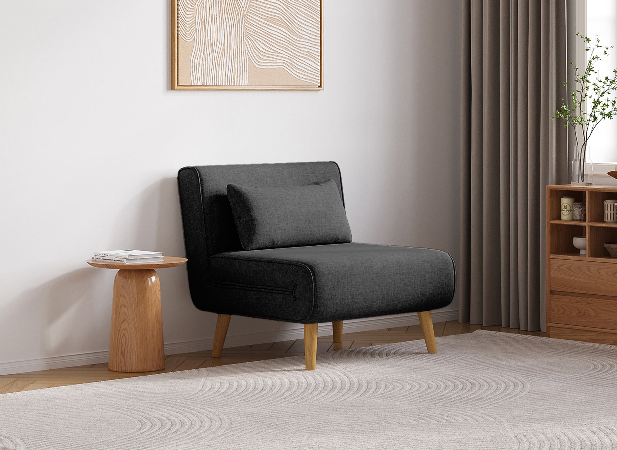 Sillón convertible TONKA en tela gris antracita