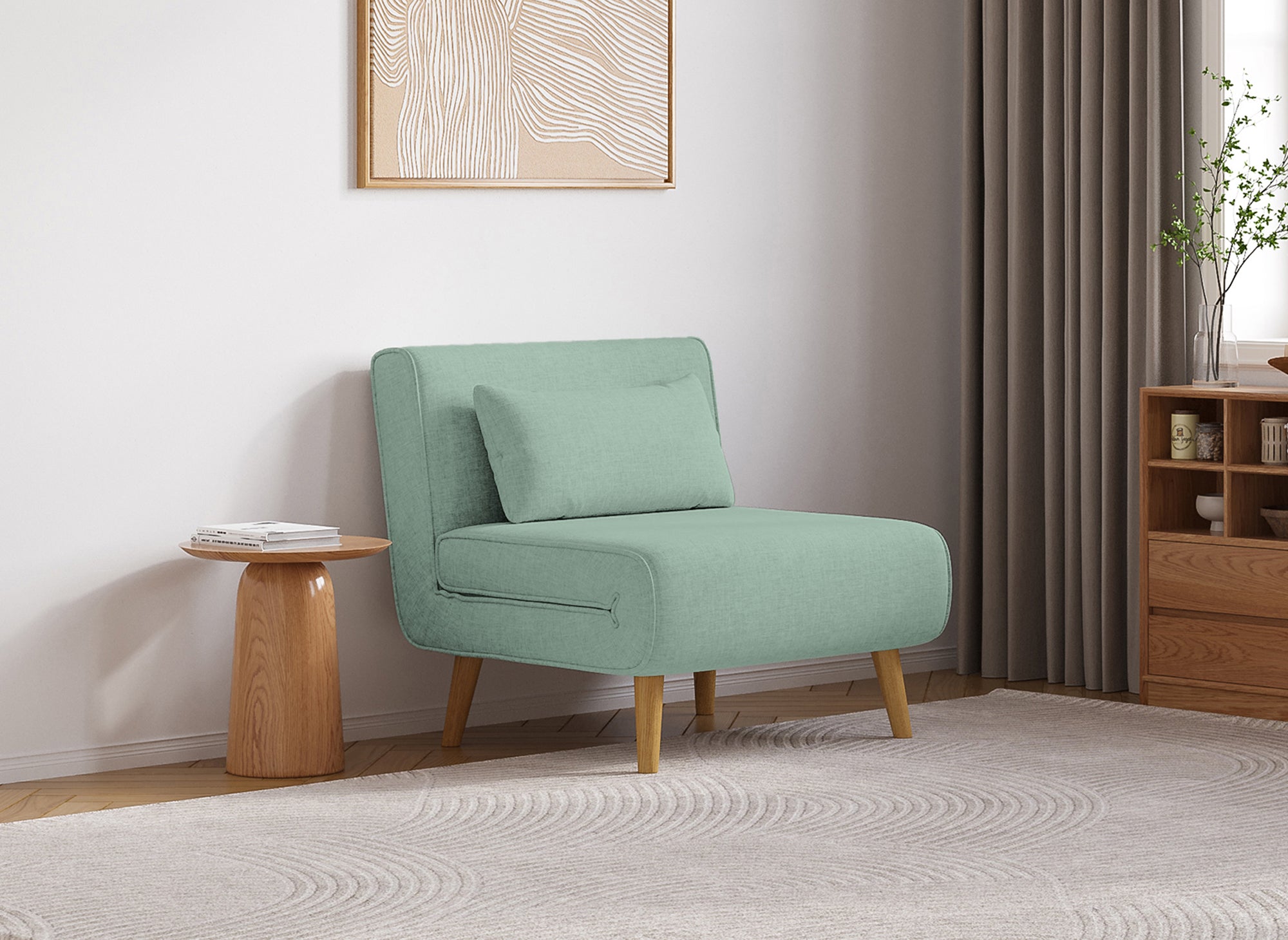 Sillón convertible TONKA en tela verde agua