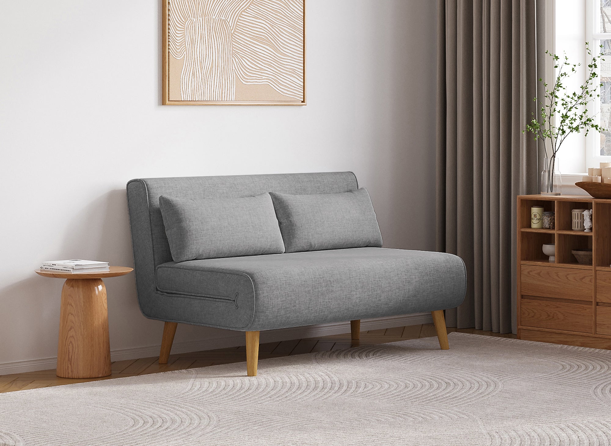 Sofá cama TONKA de 2 plazas en tela gris