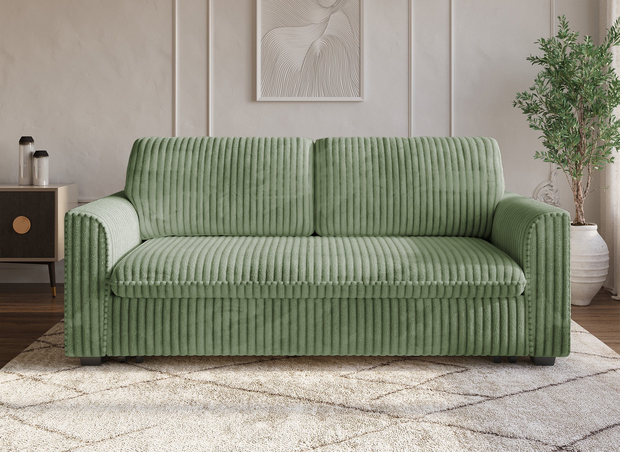 Sofá cama de 3 plazas MAYLIE en pana verde gruesa