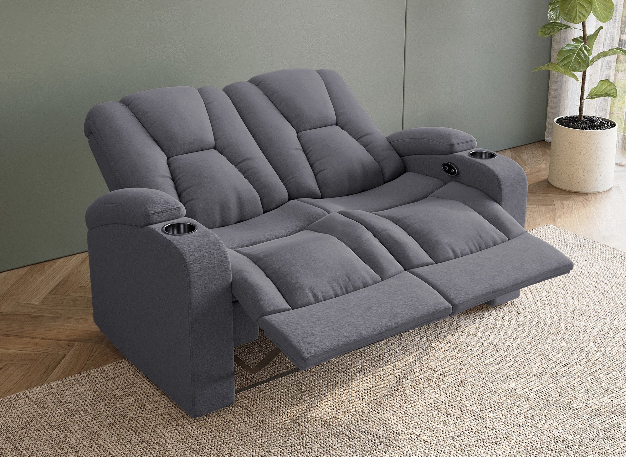 Sofá reclinable eléctrico de 2 plazas EL CLARENCE en tejido de microfibra gris