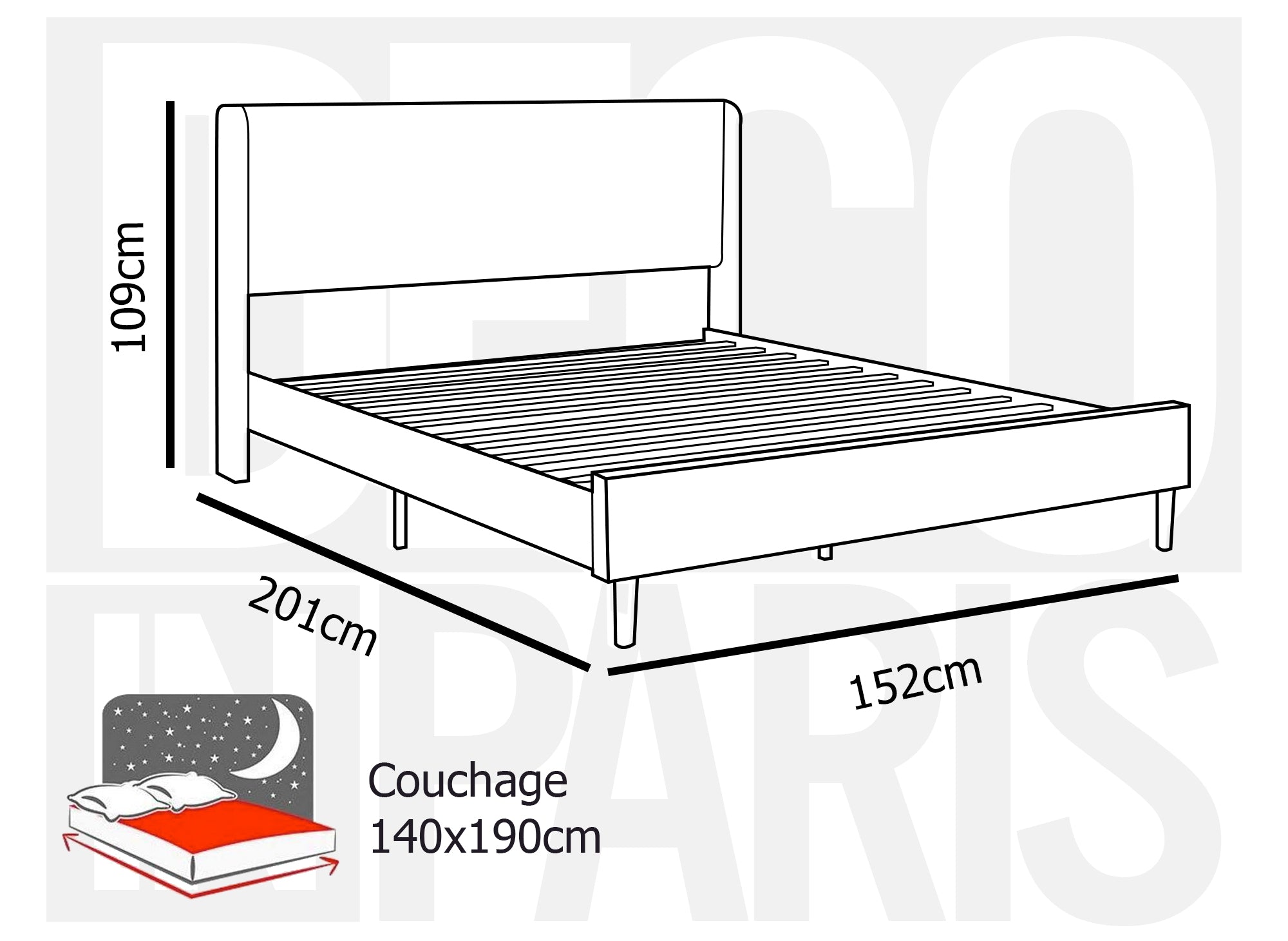 Cama doble LEVY de pana gruesa gris oscuro, 140x190 cm