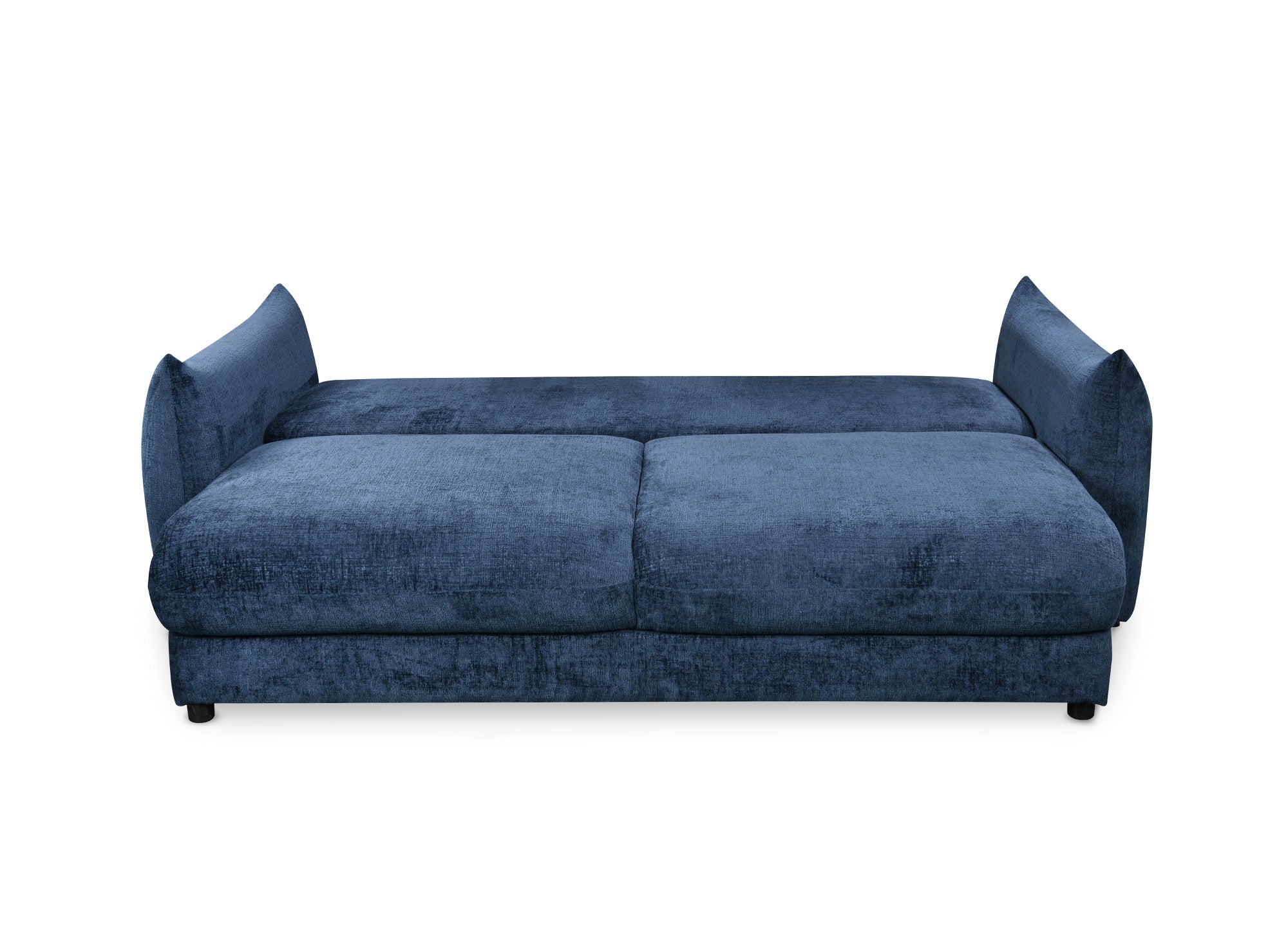 Sofá cama de 3 plazas COLBY con almacenaje en terciopelo azul jaspeado