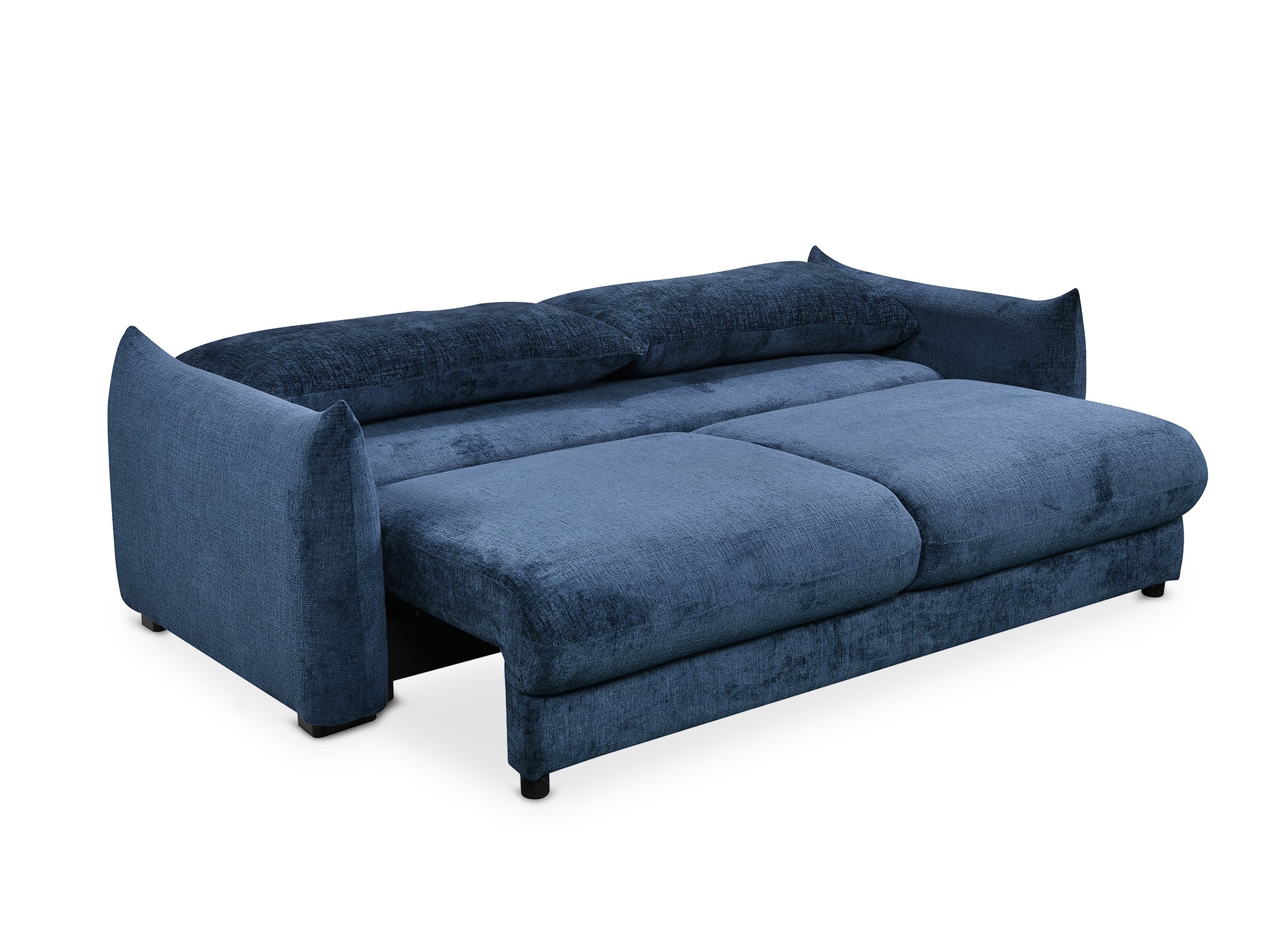 Sofá cama de 3 plazas COLBY con almacenaje en terciopelo azul jaspeado