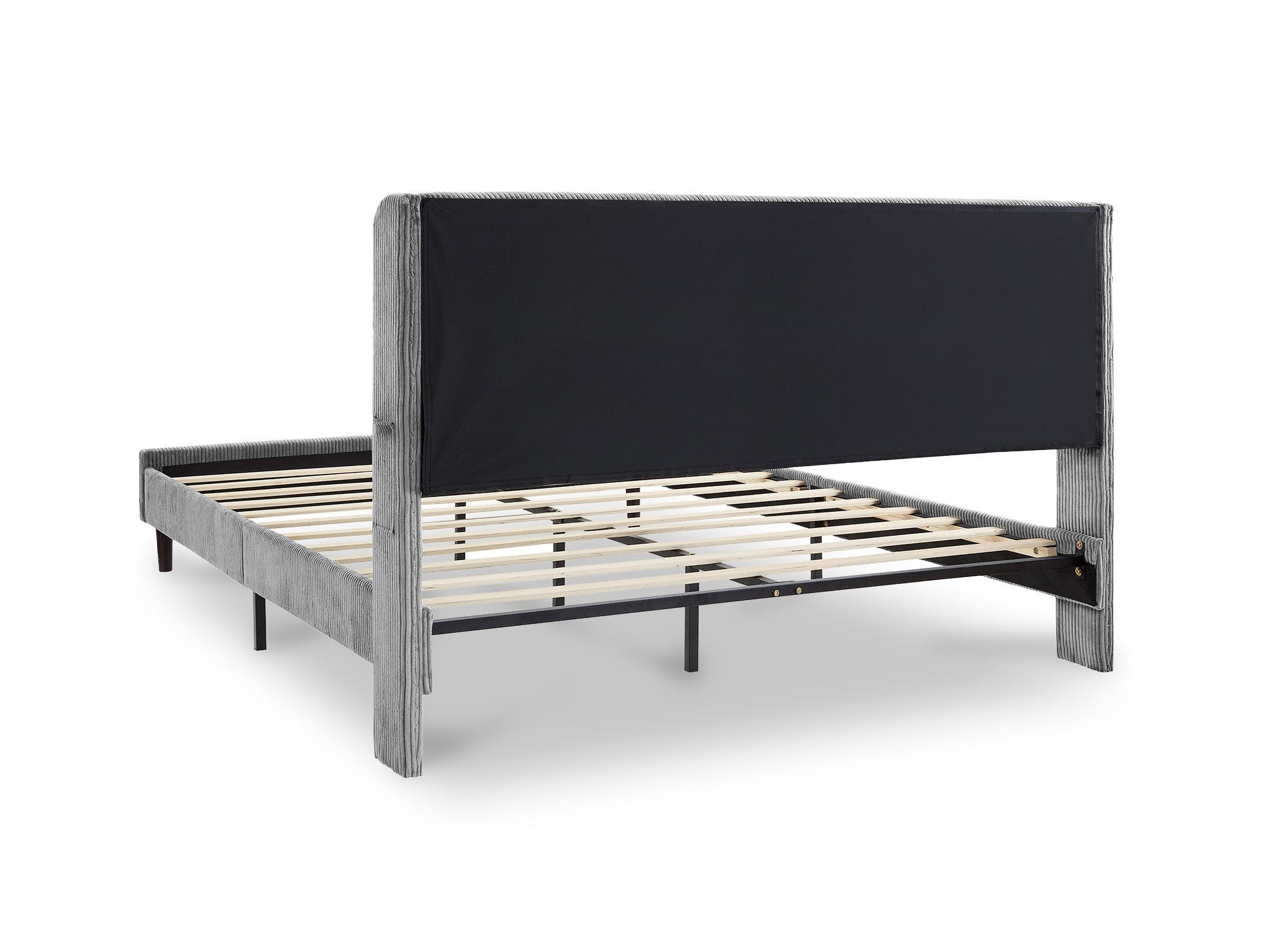 Cama doble LEVY en pana gruesa gris claro de 160x200 cm