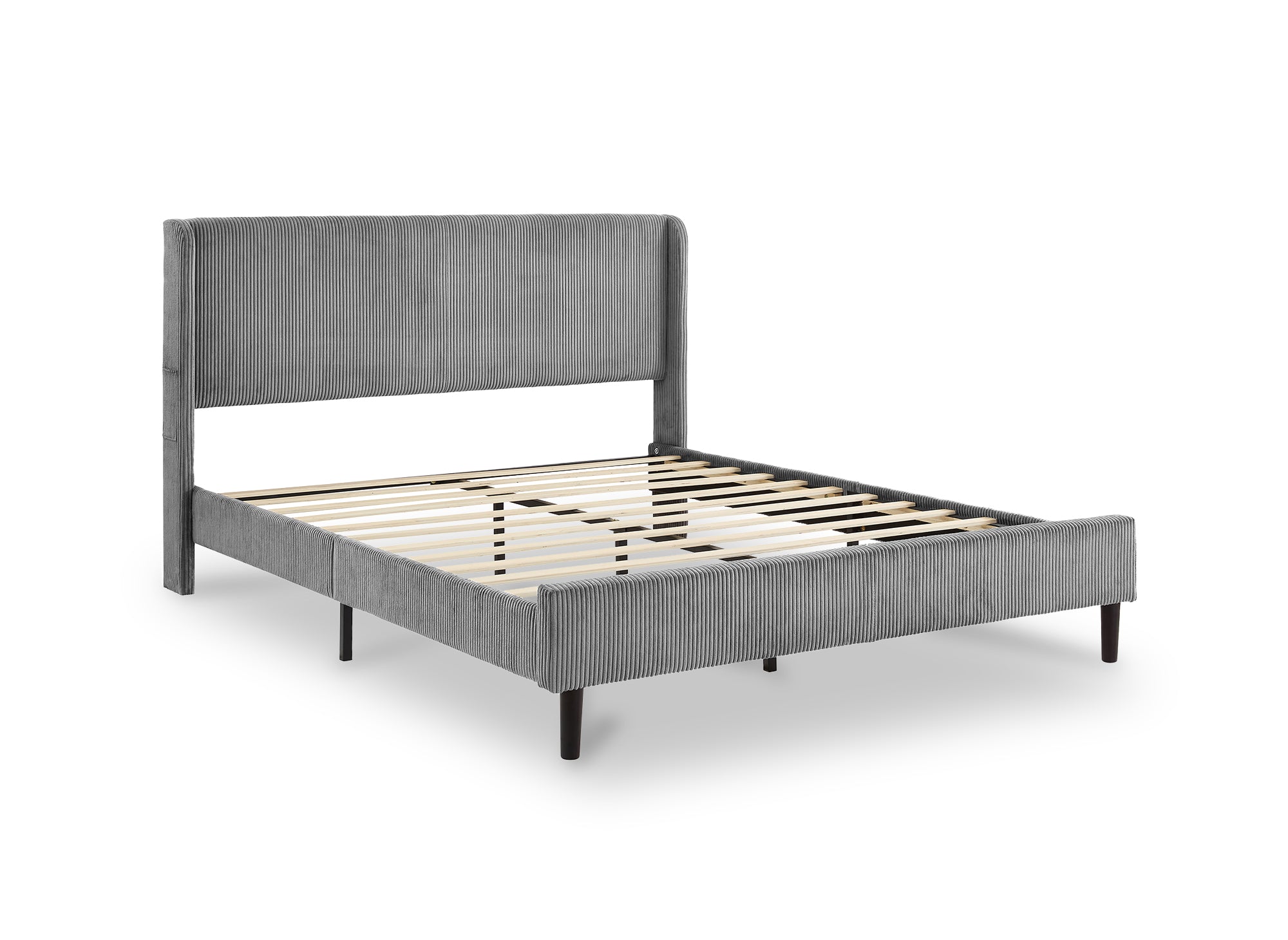 Cama doble LEVY en pana gruesa gris claro de 160x200 cm