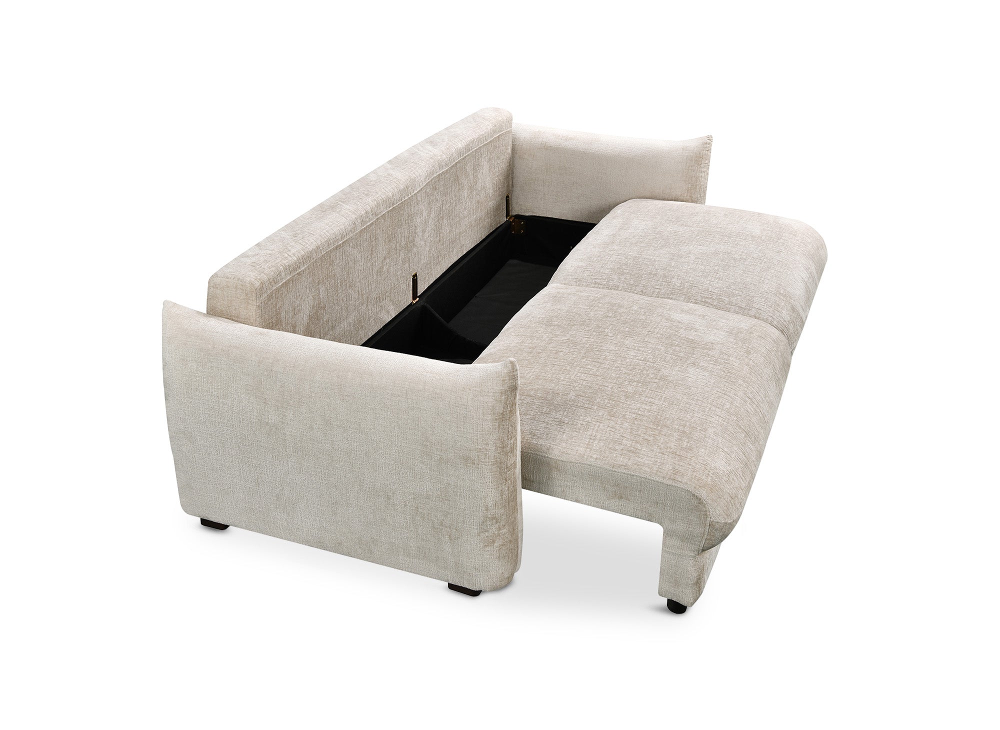 Sofá cama de 3 plazas COLBY con almacenaje en terciopelo jaspeado beige