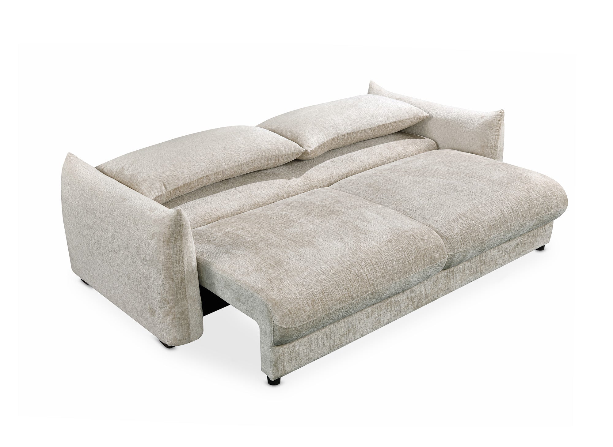 Sofá cama de 3 plazas COLBY con almacenaje en terciopelo jaspeado beige