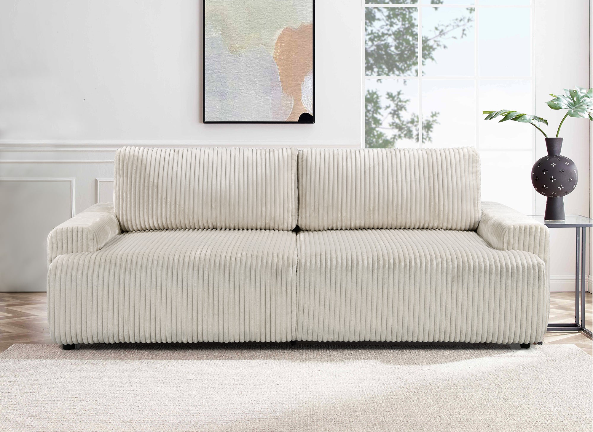 Sofá cama MILO con almacenaje en pana gruesa color beige