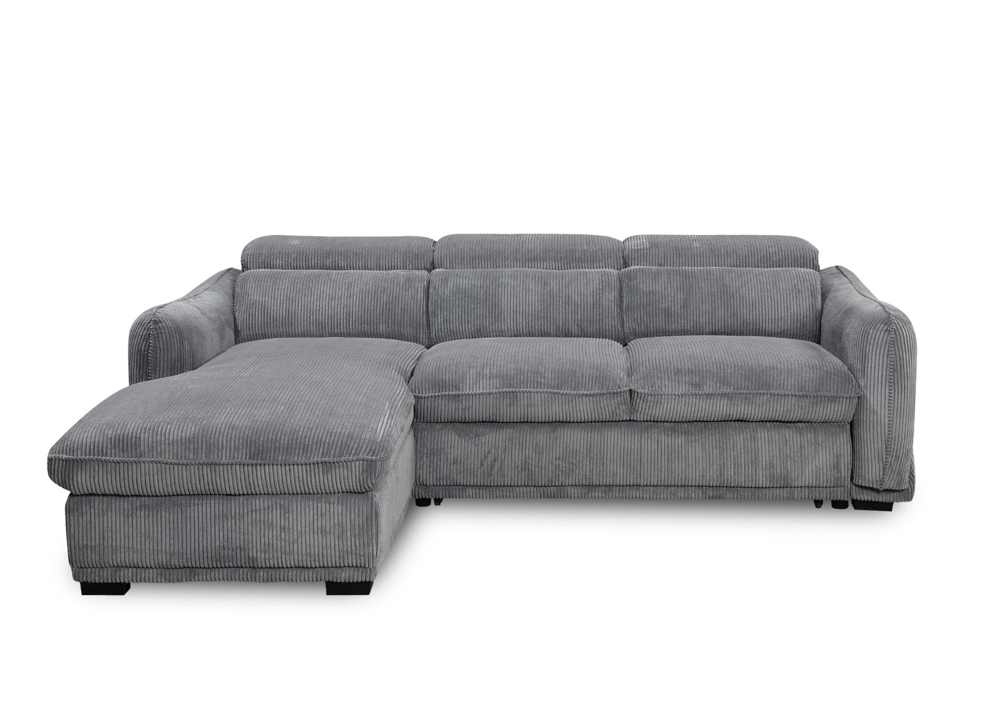 Sofá cama esquinero izquierdo PETUNIA con almacenaje en pana gris gruesa - Esquinero izquierdo