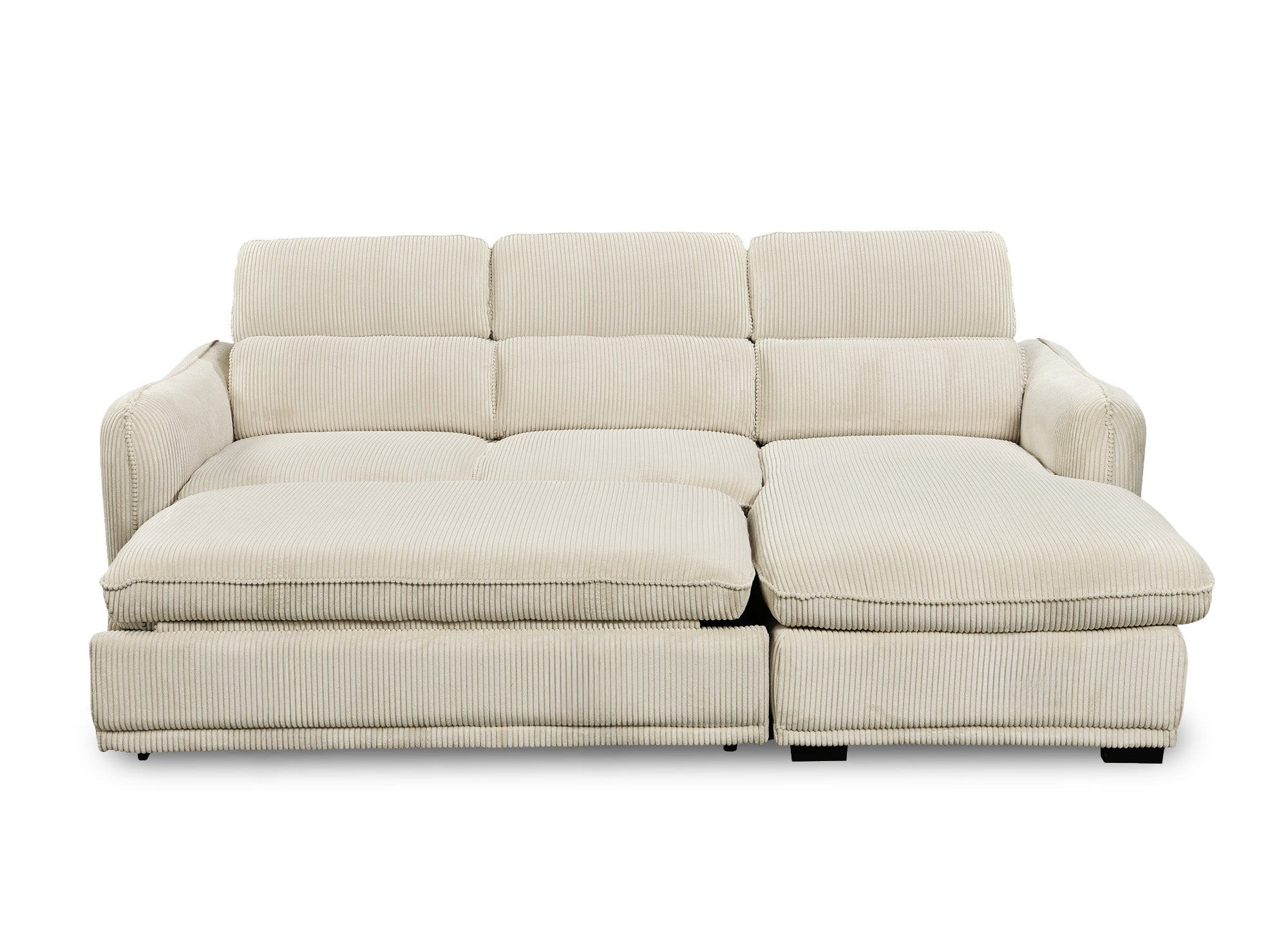 Sofá esquinero convertible PETUNIA con almacenaje en pana gruesa color beige - Esquinero derecho