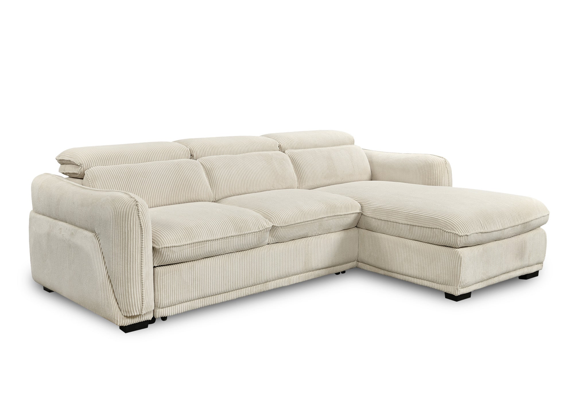 Sofá esquinero convertible PETUNIA con almacenaje en pana gruesa color beige - Esquinero derecho