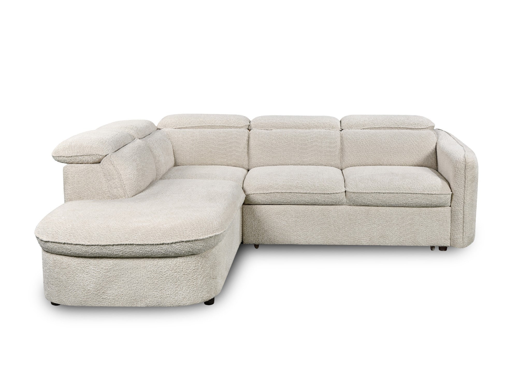 Sofá esquinero convertible BAYA con compartimento de almacenamiento en tela bouclé color crudo - esquina izquierda