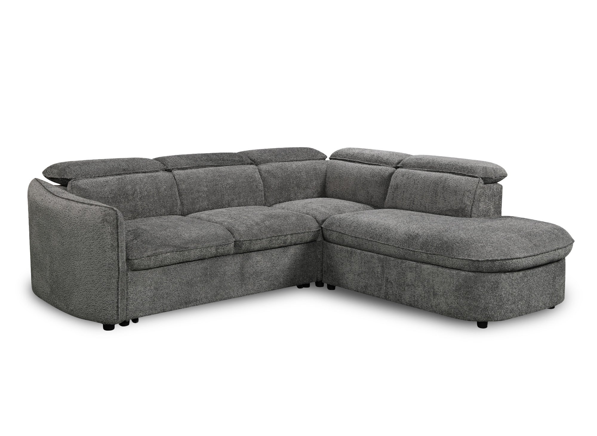 Sofá cama esquinero BAYA con compartimento de almacenaje en tejido bouclé gris - esquina derecha
